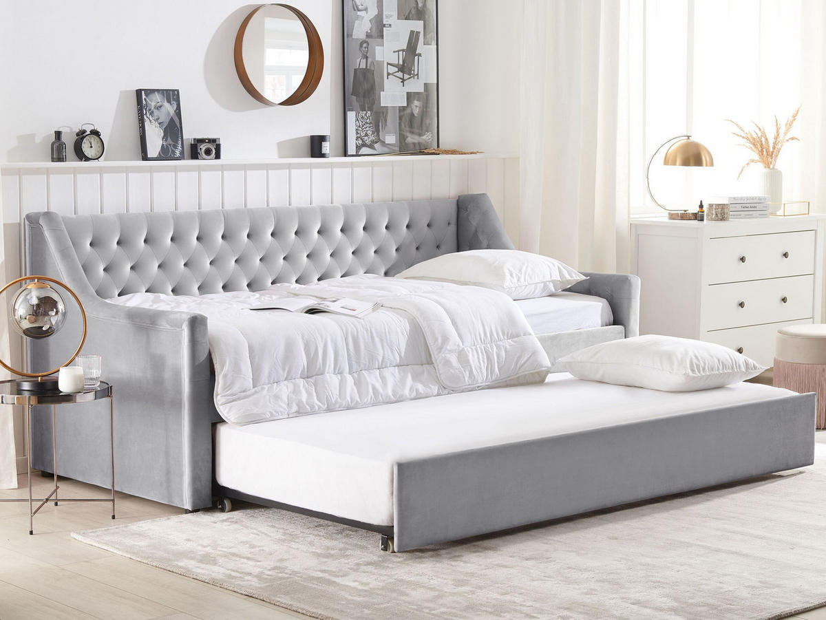 TAGESBETT 90/200cm Hellgrau Montargis - Hellgrau, Textil (90/200cm) - Beliani