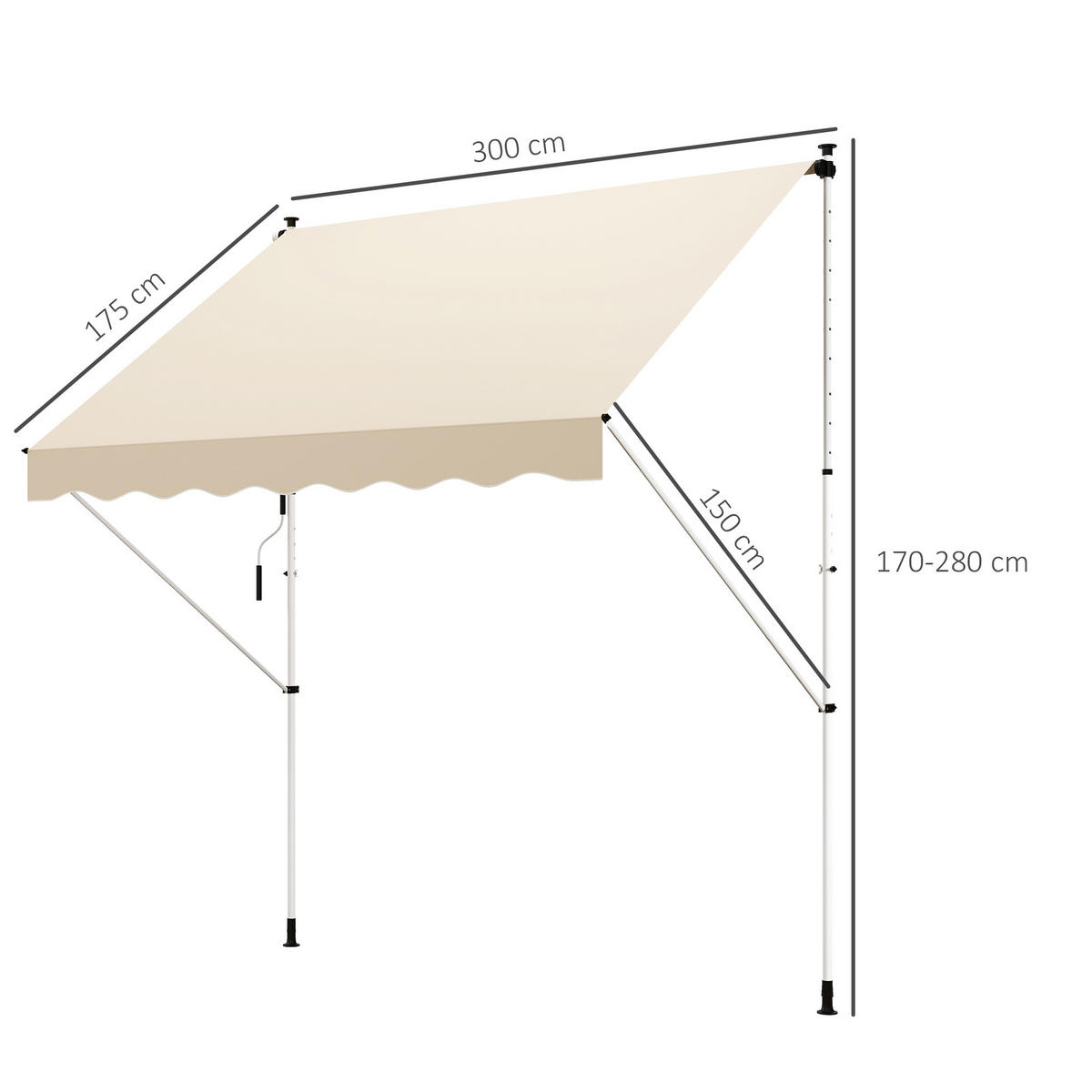 MARKISE, Blau+Weiß, Aluminium, Stahl, Polyester - Beige, Metall (150/280/300cm) - Outsunny