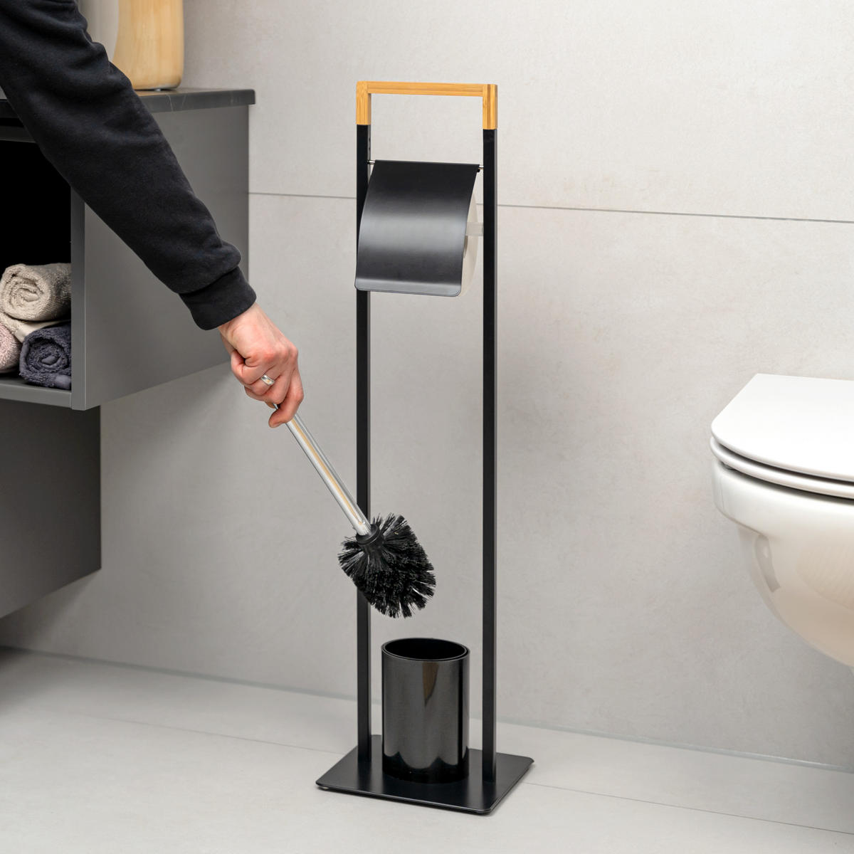 STAND-WC-GARNITUR, schwarz - Schwarz, Metall (19/64/19cm) - bremermann