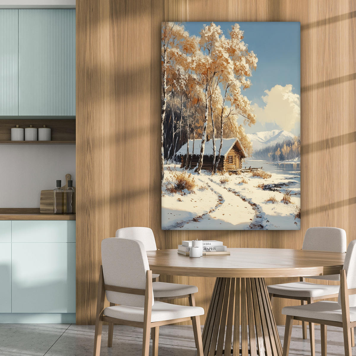 LEINWANDBILD Winter - Schnee - Zuhause - Natur 90x140 cm - Hellbraun, Textil (90/140cm) - MuchoWow