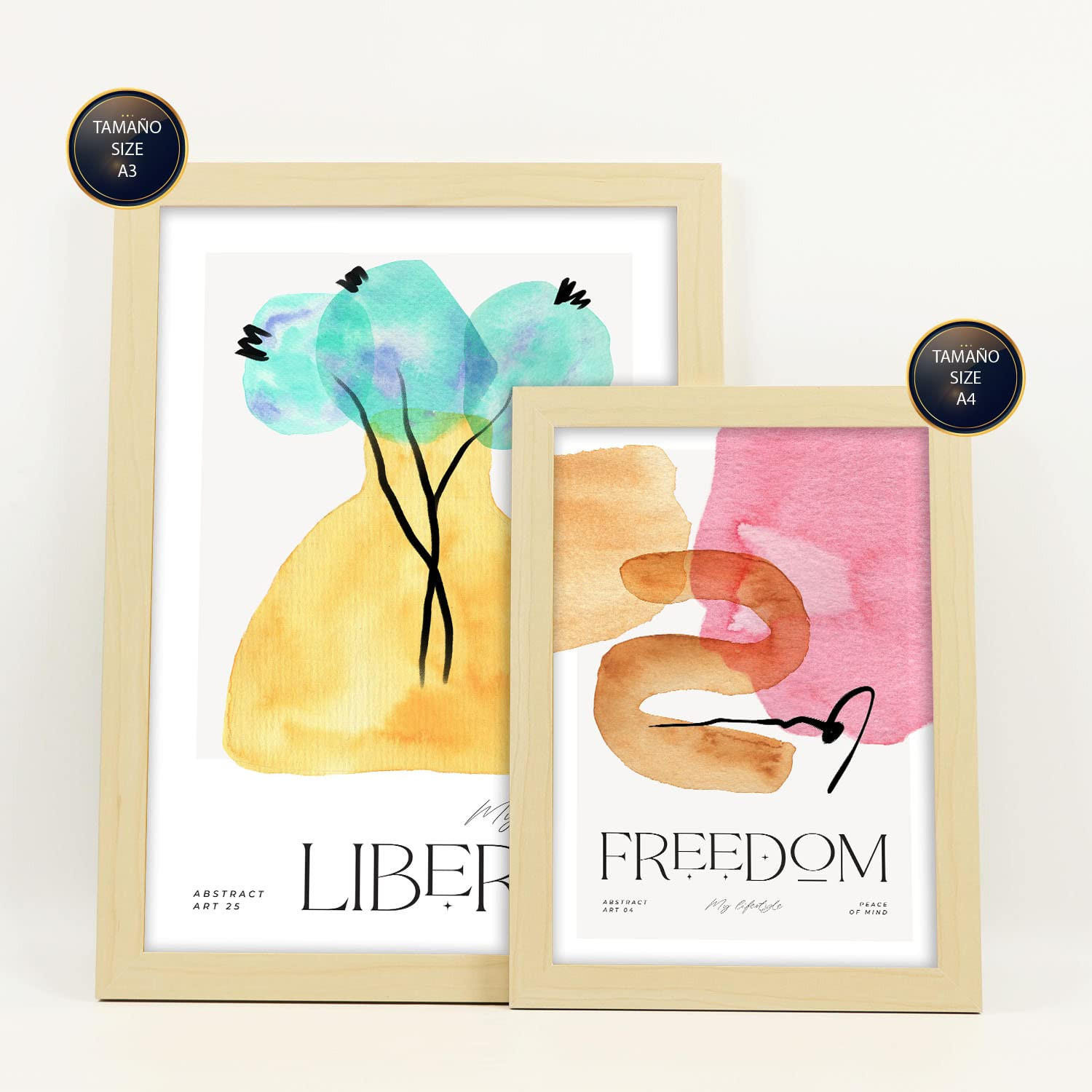 POSTER Set Mit 6 Abstrakte Gleichgewicht Plakate Mit Ästhetischer Kunstausstellung Vollfarbige Illustrationen Für A3 & A4 Rahmen Aus Hellem Holz - Beige, Papier (29/3cm) - Nacnic