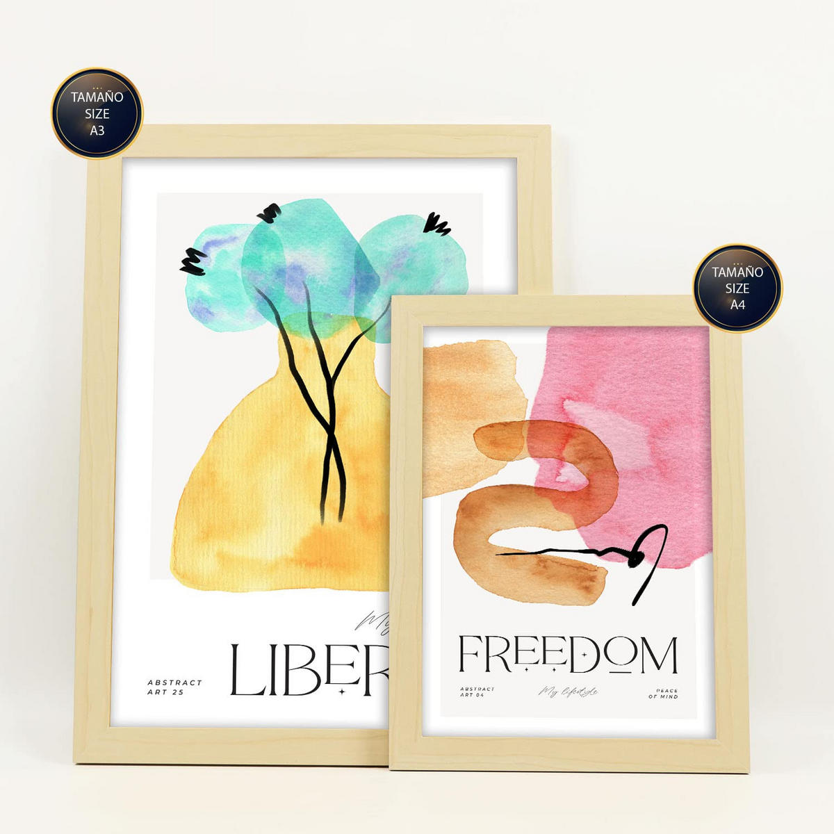POSTER Set Mit 6 Abstrakte Gleichgewicht Plakate Mit Ästhetischer Kunstausstellung Vollfarbige Illustrationen Für A3 & A4 Rahmen Aus Hellem Holz - Beige, Papier (29/3cm) - Nacnic