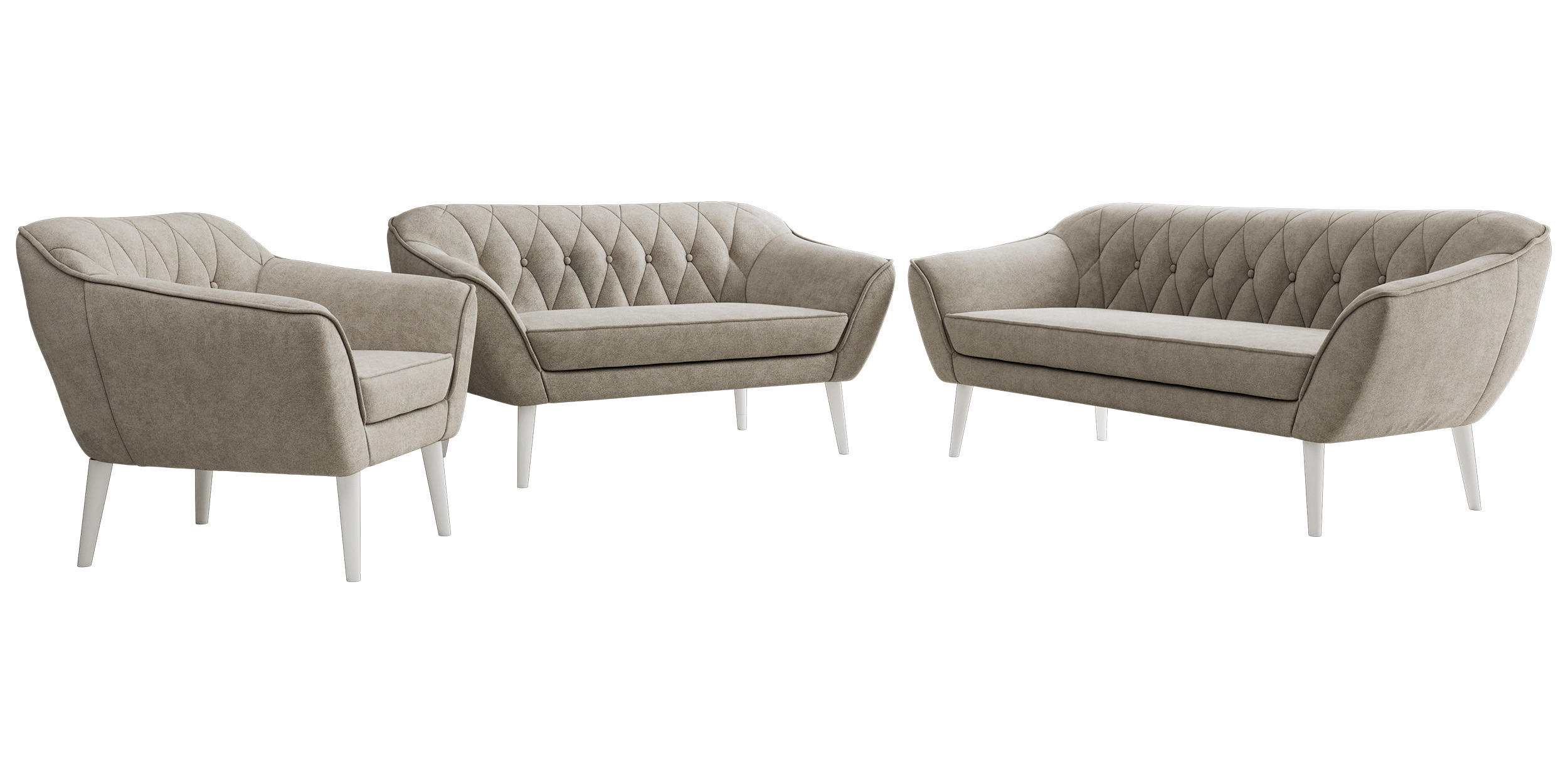 SEDACIA ZOSTAVA 3+2+1 PIRS - Sivobéžová Štruktúrovaná látka - Biele nohy - biela/sivobéžová, kompozitné drevo/textil (180/75/74cm) - MKS