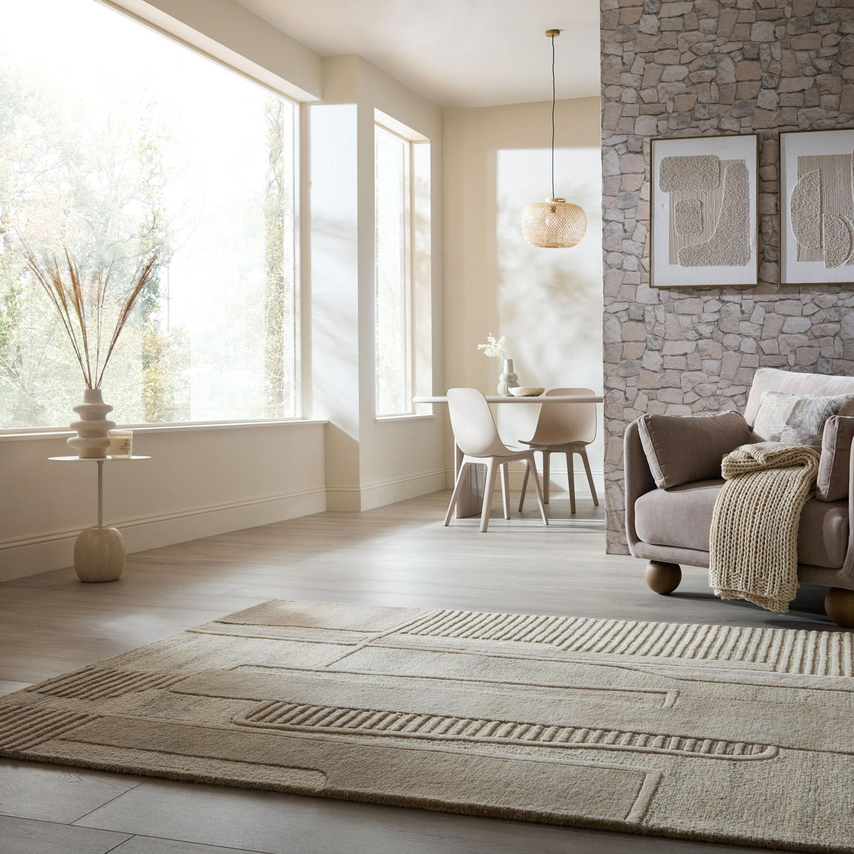 WOLLTEPPICH EDALE, abstrakt, Natur, 140 x 200 cm - Beige, Textil (140/200cm) - KADIMA DESIGN