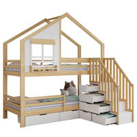 ETAGENBETT 90/200 cm in Weiß & Natur mit Stauraumtreppe und Schubladen - Naturfarben/Weiß, Holz/Holzwerkstoff (90/200cm) - WISHDOR