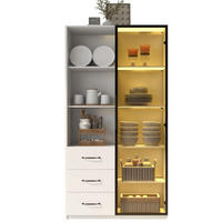 VITRINE aus Spanplatte 80x40x160 cm Weiß mit LED-Beleuchtung, Glastür und 3 Schubladen - Weiß, Holzwerkstoff (80/160/40cm) - IVMEU