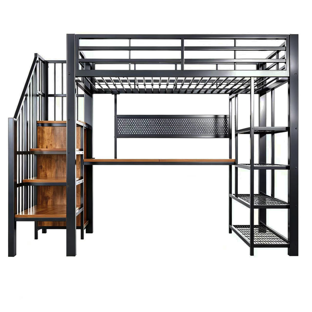 HOCHBETT 90x200cm Metall Schreibtisch LED Steckdose Schwarz - Schwarz, Metall (90/200cm) - FLIEKS