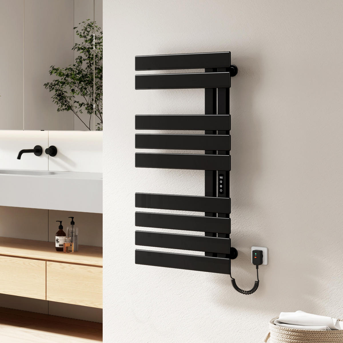 RADIJATOR Električni WiFi termostat Crni desni priključak 100/50 cm - crna, metal (50/100/11cm) - EMKE