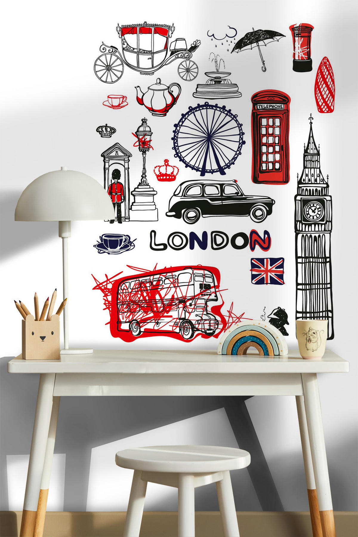 WANDTATTOO London 85 x 65 cm - Schwarz, Papier (85/65/65cm) - Sanders & Sanders