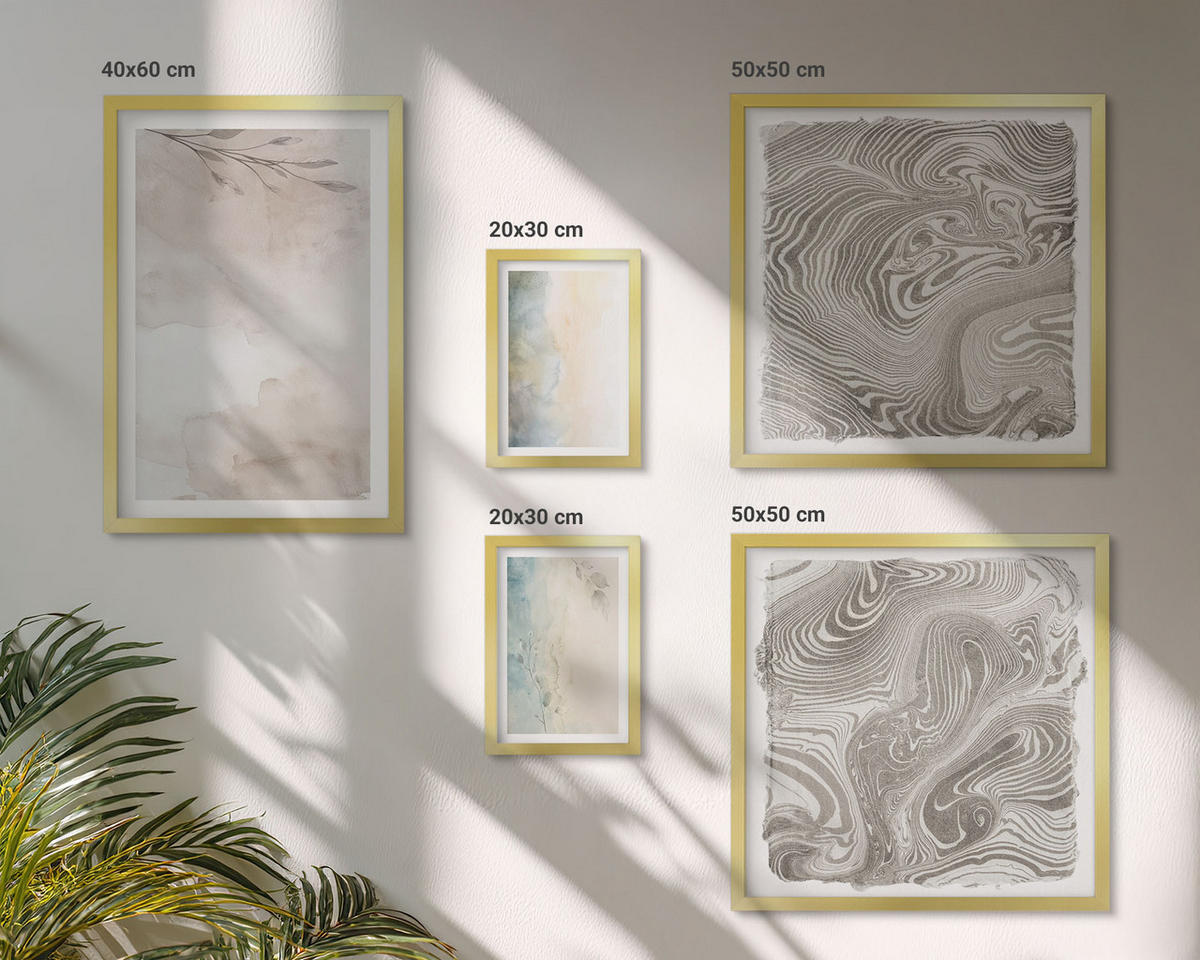 WANDBILDER 5er Set - 50x50 cm & 20x30 cm & 40x60 cm Goldrahmen - Zarte Aquarellkartons - Goldfarben, Kunststoff (40/60cm) - ArtPrintCave
