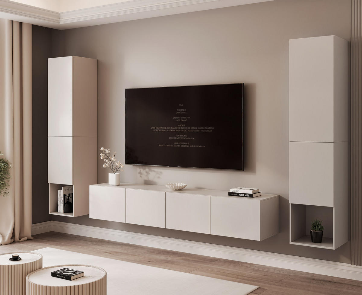 WOHNWAND ANGEL LINE II 3-teilig, mit LED-Beleuchtung, Kaschmir - Kaschmir, Holzwerkstoff (280/180/40cm) - Idohome