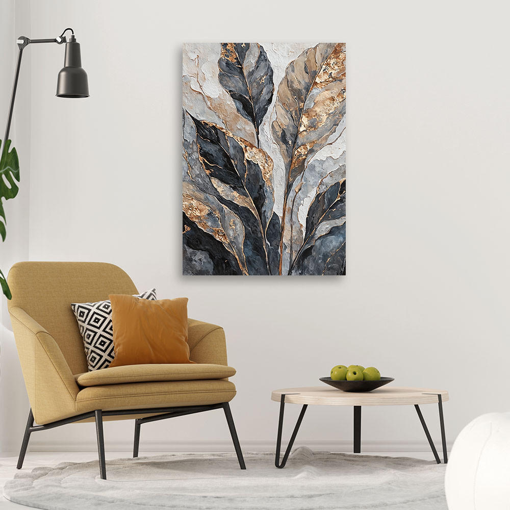 WANDBILD abstrakte graue goldblätter - Silberfarben, Textil (40/60cm) - Feeby