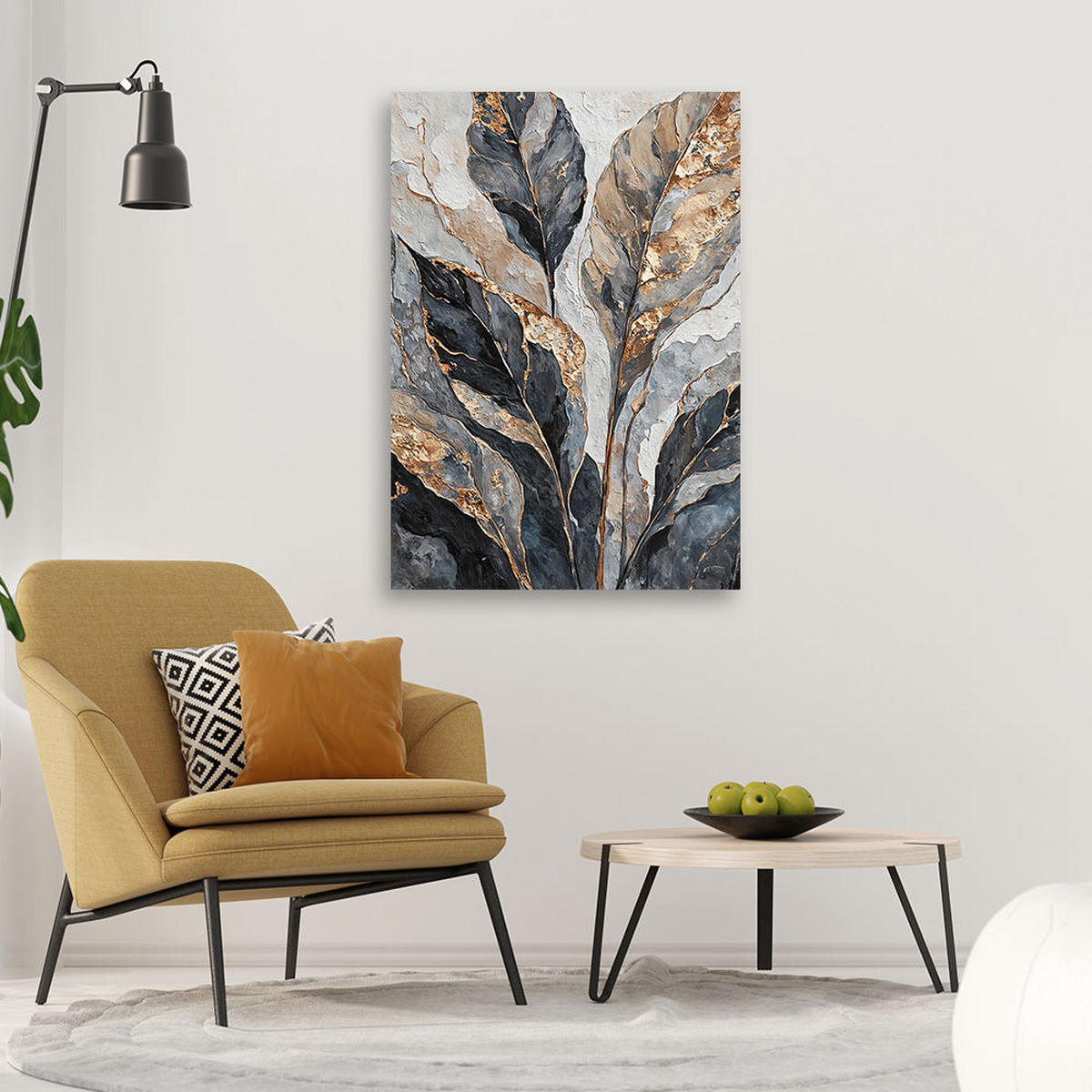 WANDBILD abstrakte graue goldblätter - Silberfarben, Textil (40/60cm) - Feeby