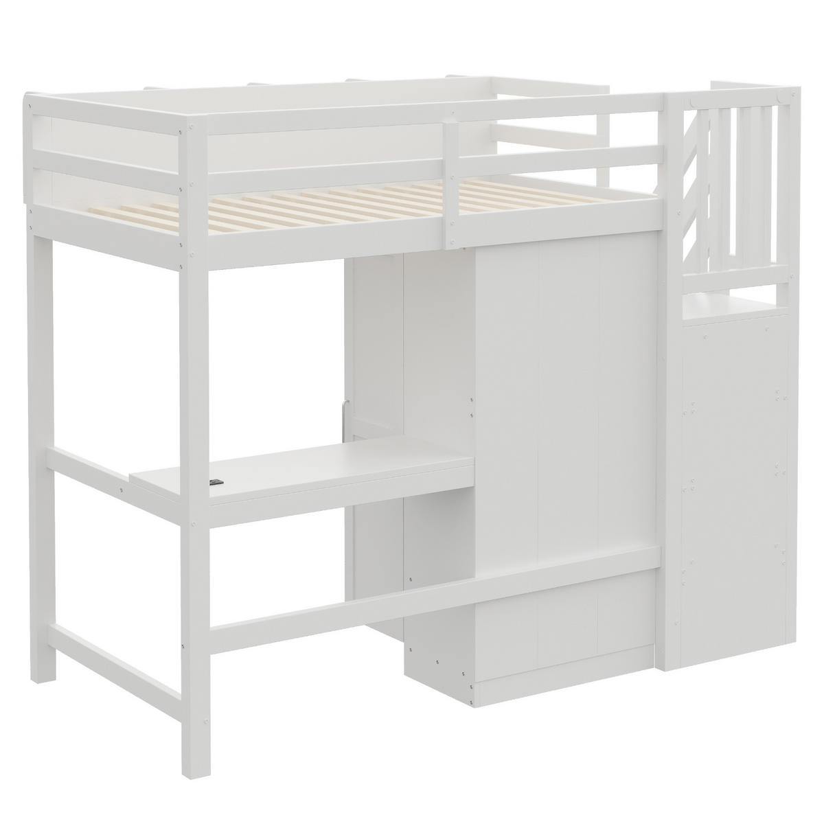 HOCHBETT 90x200cm Schreibtisch Schrank LED Weiß - Weiß, Holz (90/200cm) - FLIEKS