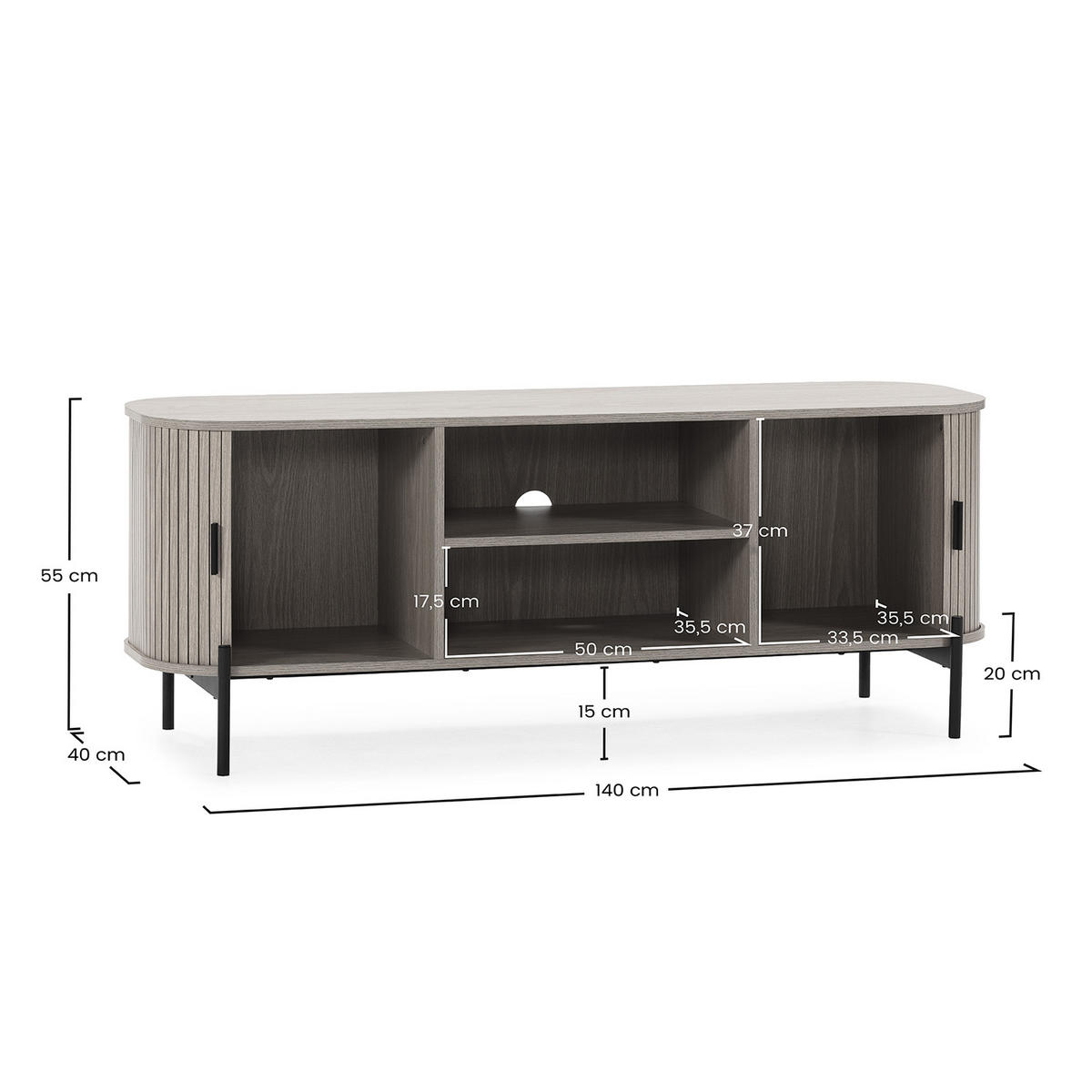 TV-ELEMENT Mónaco 2 türen Eiche-Optik - Honigeiche, Holzwerkstoff (140/55/40cm) - VS Venta-stock