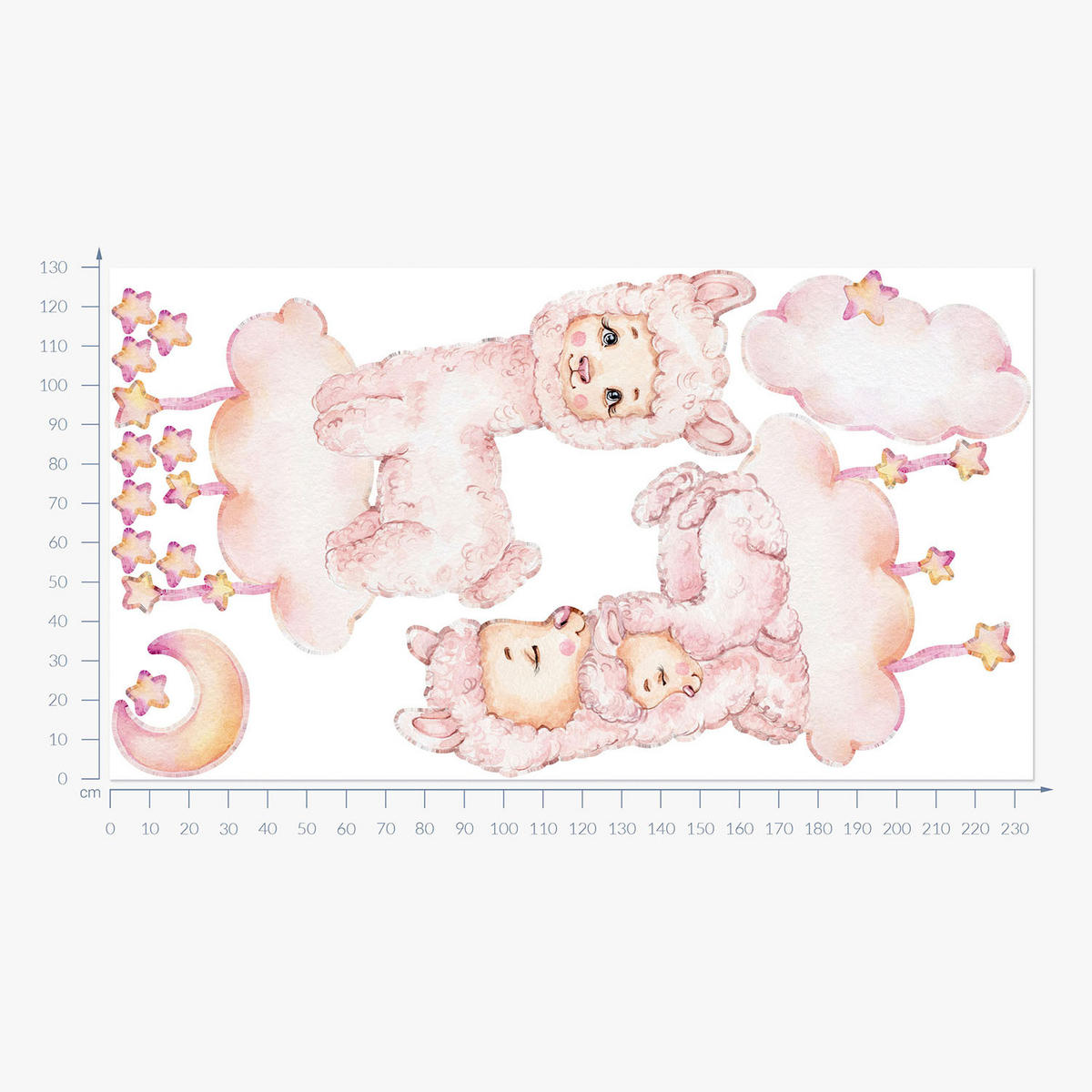 WANDAUFKLEBER 130x234cm - Pastellfarbene Schafe - Multicolor, Kunststoff (130/234/0.1cm) - Wallfluent