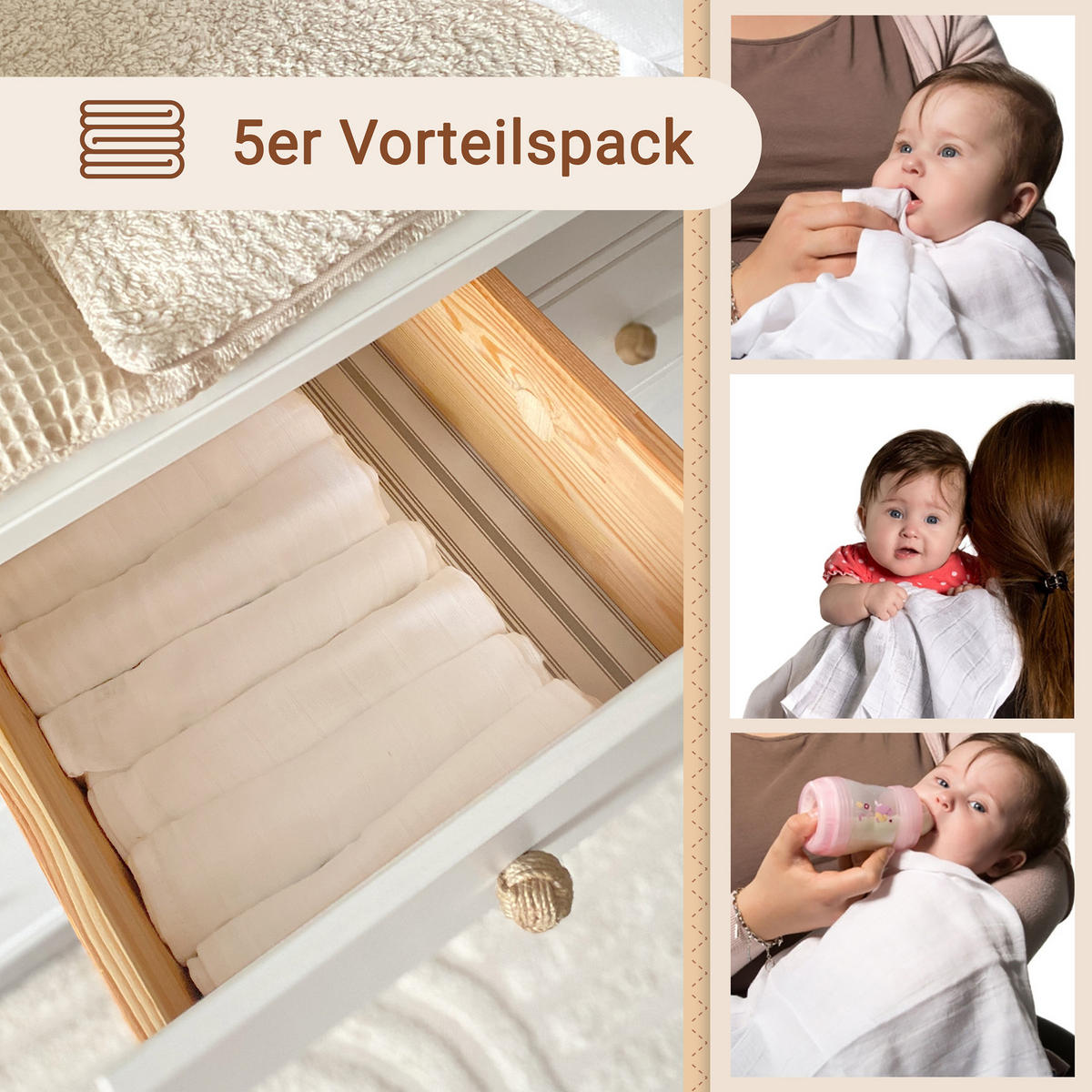 SPUCKTÜCHER, 5er-Set, 80x80 cm, 100% Baumwolle, Weiß - Weiß, Textil (80/80cm) - Zollner