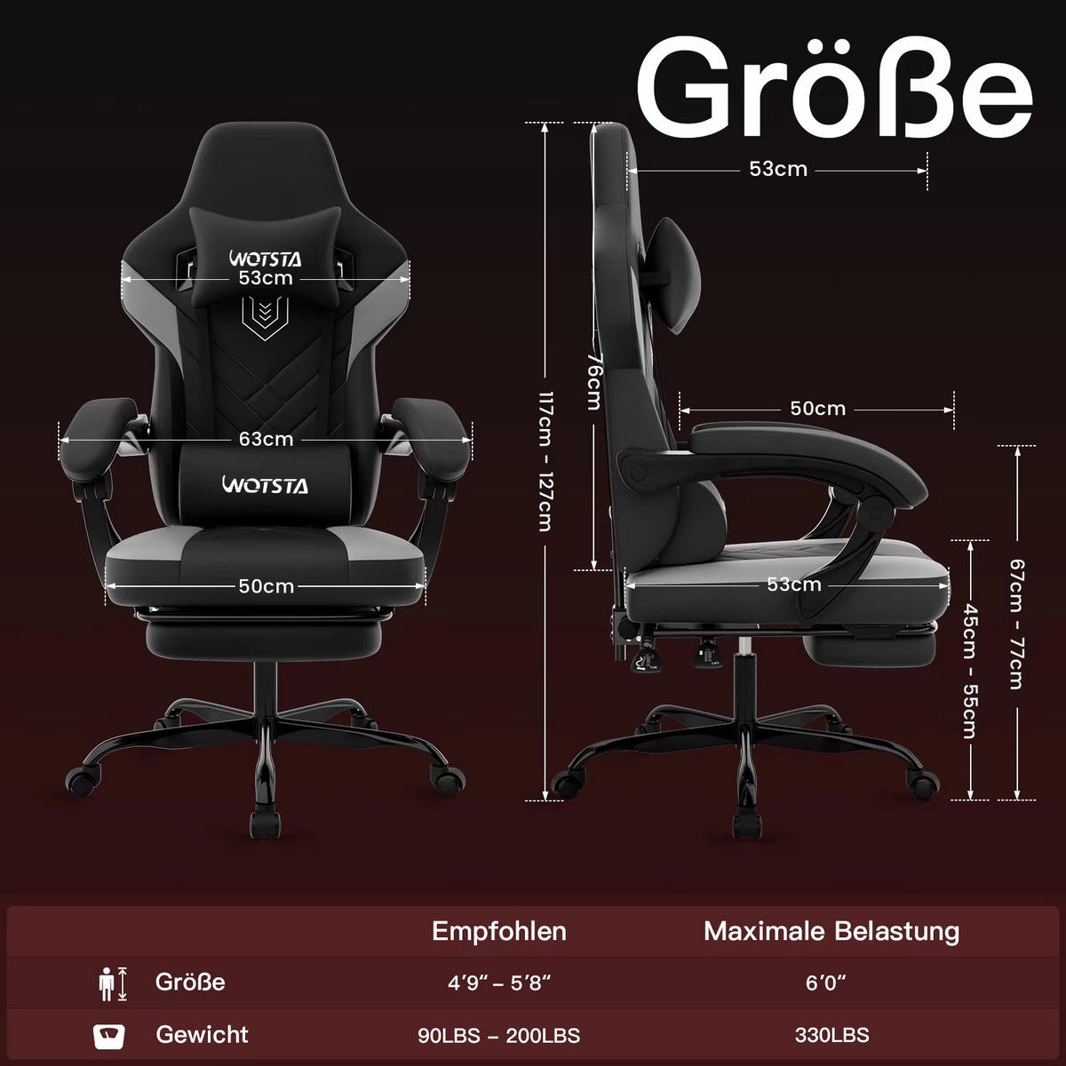 GAMINGSTUHL mit Fußstütze Verstellbar Schwarz - Schwarz, Metall (63/127/53cm) - Kaket
