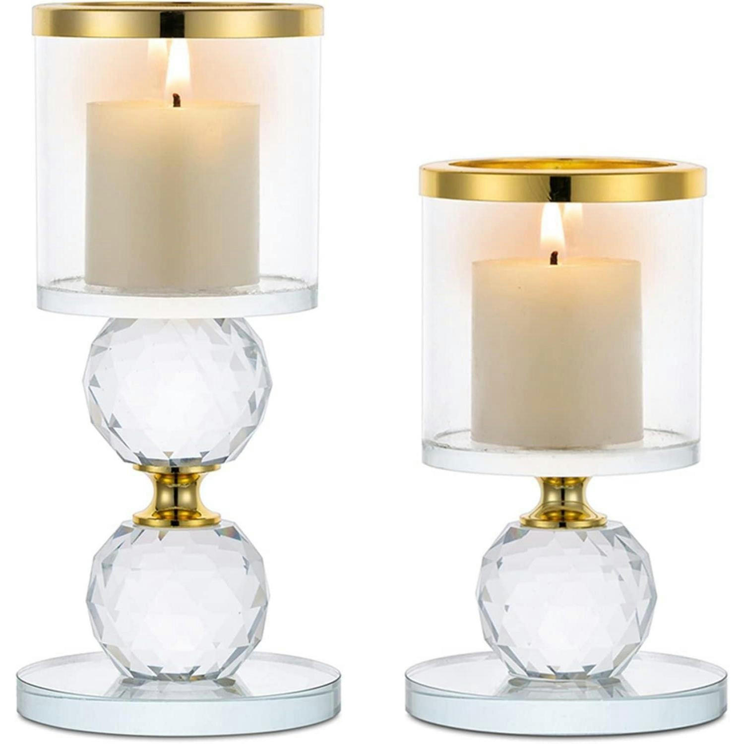 KERZENSTÄNDER 2-teiliges Set Glas Kristall Gold - Goldfarben, Glas (7/15.3/7cm)