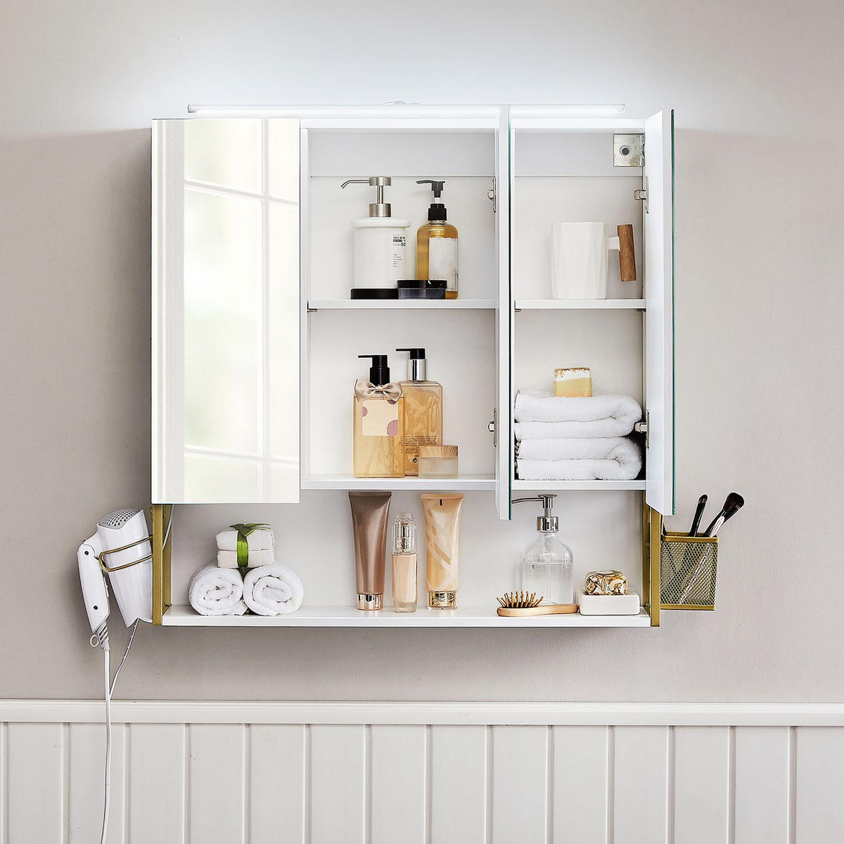 SPIEGELSCHRANK BADEZIMMERSCHRANK - Weiß, Holzwerkstoff (14.5/70/70cm) - Hansiro