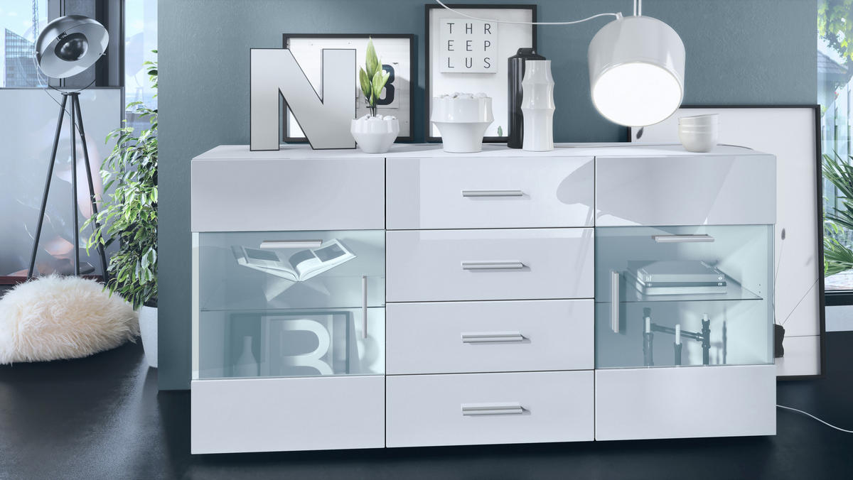 SIDEBOARD Carlos Weiß Hochglanz - Weiß Hochglanz, Holzwerkstoff (139/72/35cm) - Vladon