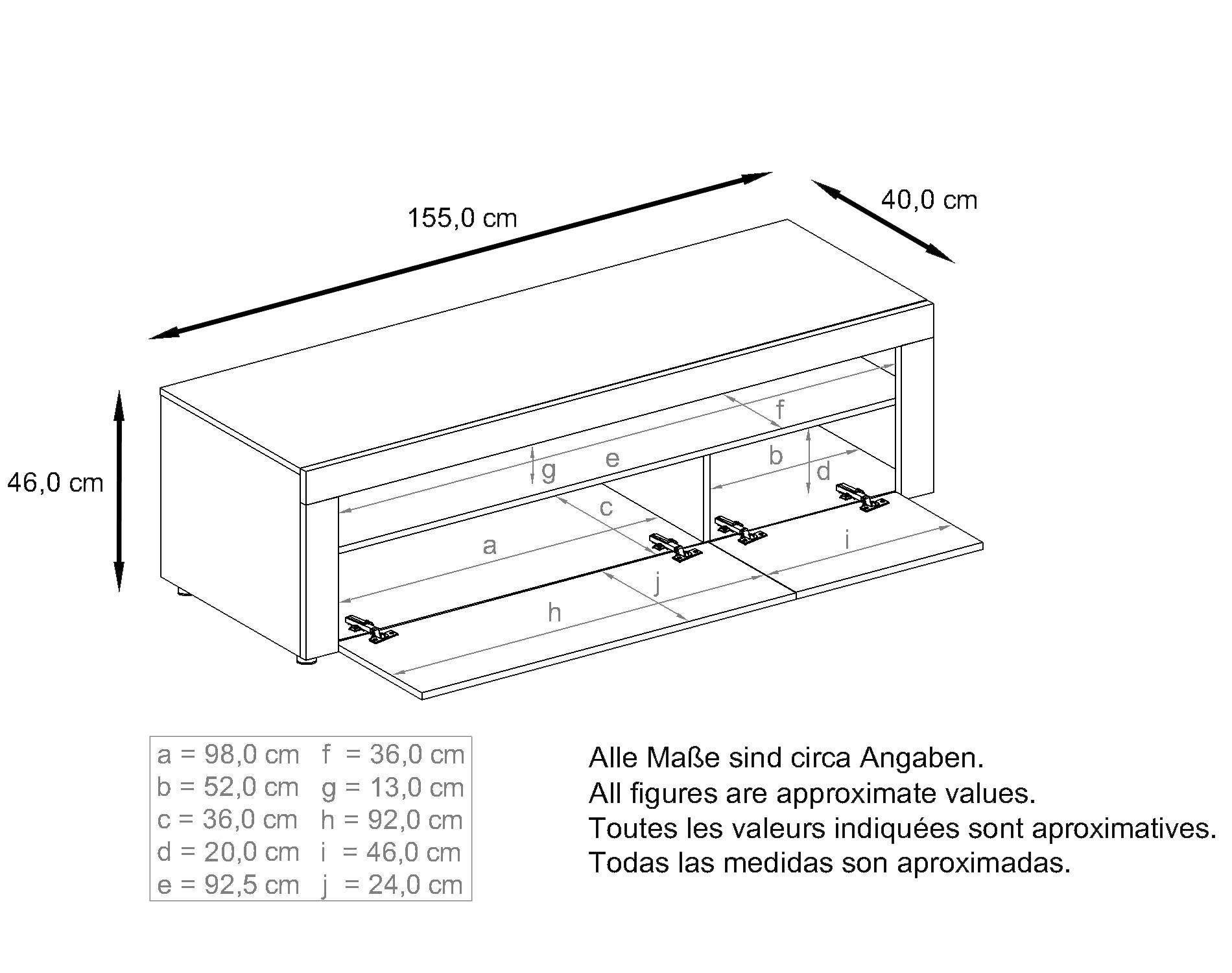 Thumbnail - Vladon Lowboard, Brombeere, Schwarz Hochglanz, Holzwerkstoff, 155x46x40 cm, Wohnzimmer, Wohnwände, Lowboards, Lowboards ...