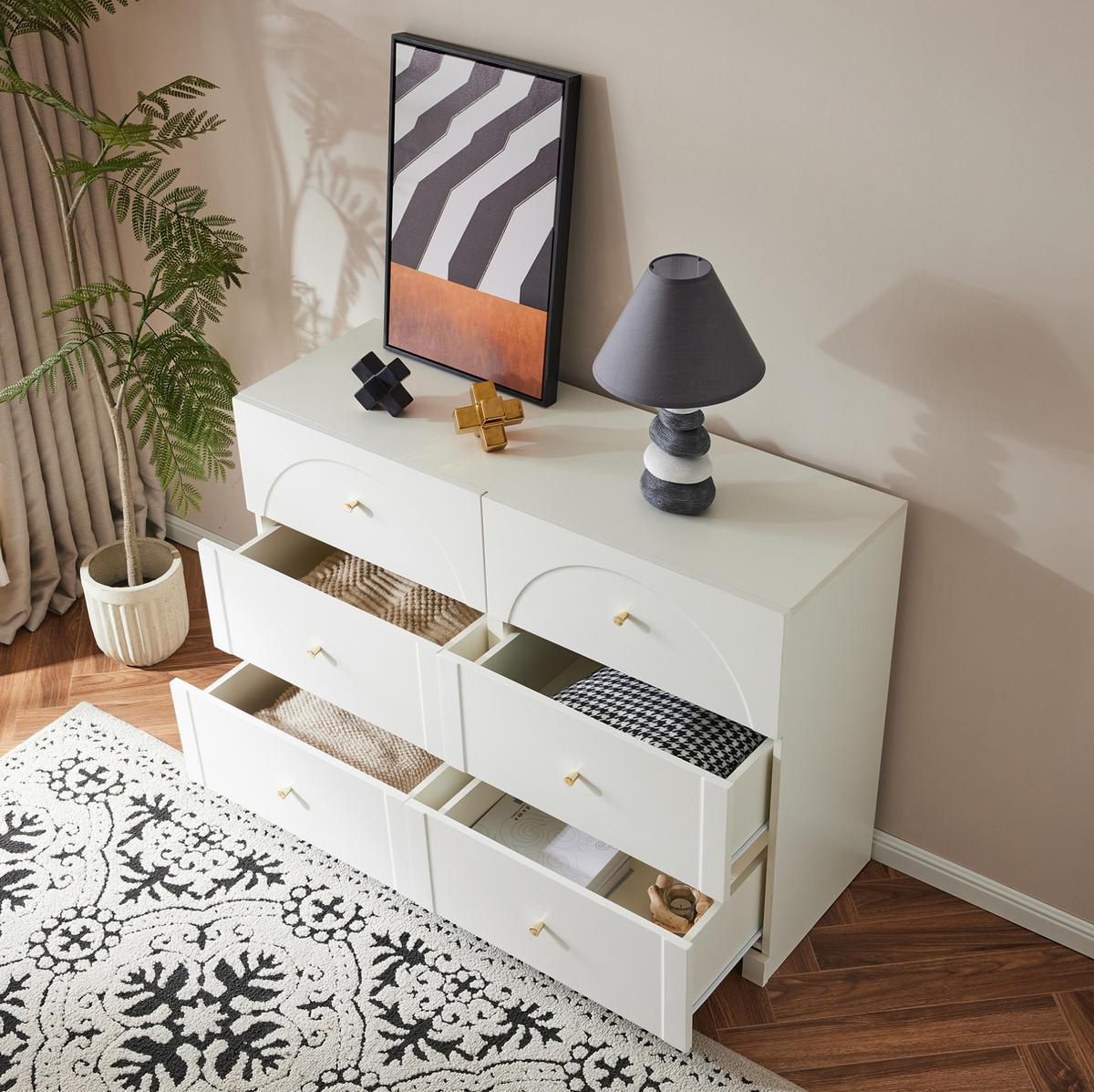 KOMMODE 120/82/40 cm Weiß aus Spanplatte mit 6 Schubladen - Weiß, Holzwerkstoff (40/82/120cm) - OKMYHOME