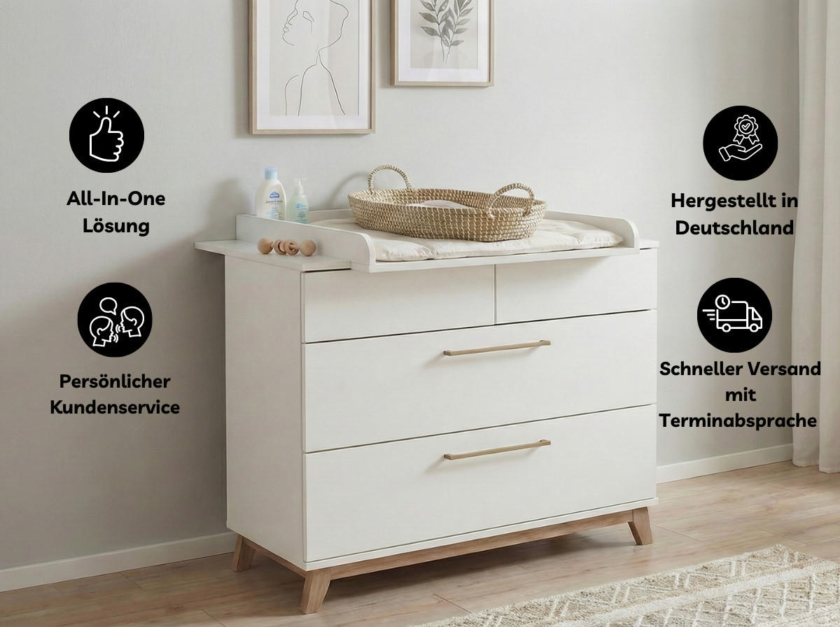 BABYZIMMER SET Lina 2-tlg. Soft-Close - Walnussfarben/Weiß, Holz/Holzwerkstoff (1/1/1cm) - arthur berndt
