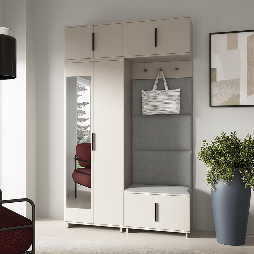 GARDEROBE NAPOLI 1 Kleiderschrank mit Polsterpaneelen GRAU - Beige/Grau, Holzwerkstoff (140/229/40cm) - Jerpax