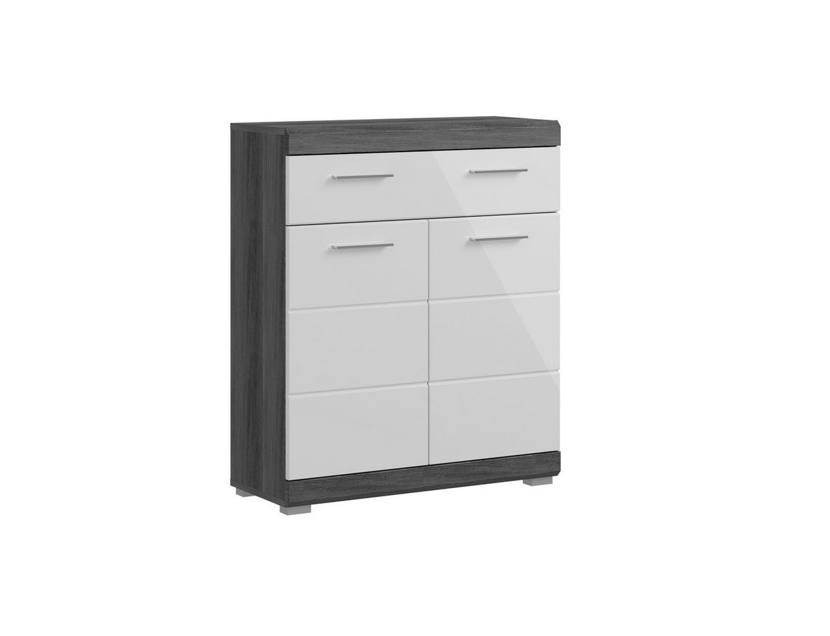 STANDSCHRANK Scout Bad in Rauchsilber Nachbildung und weiß hochglanz B/H/T: 74x88x31 cm - Silberfarben, Holz (74/88/31cm)