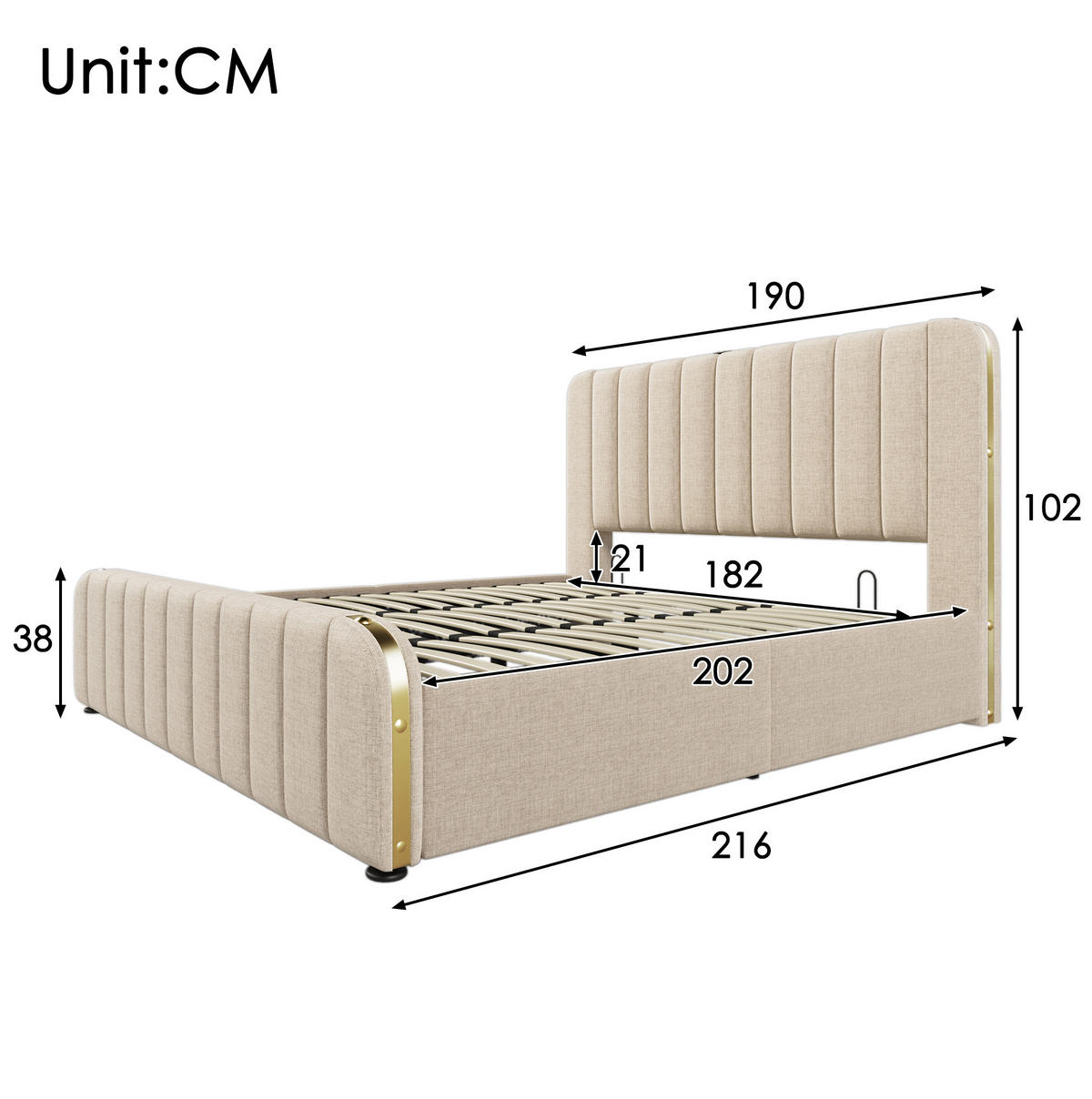 POLSTERBETT aus Leinen 180x200 cm in Beige mit USB-C-Ladefunktion & Stauraum - Beige, Textil (180/200cm) - Modfu