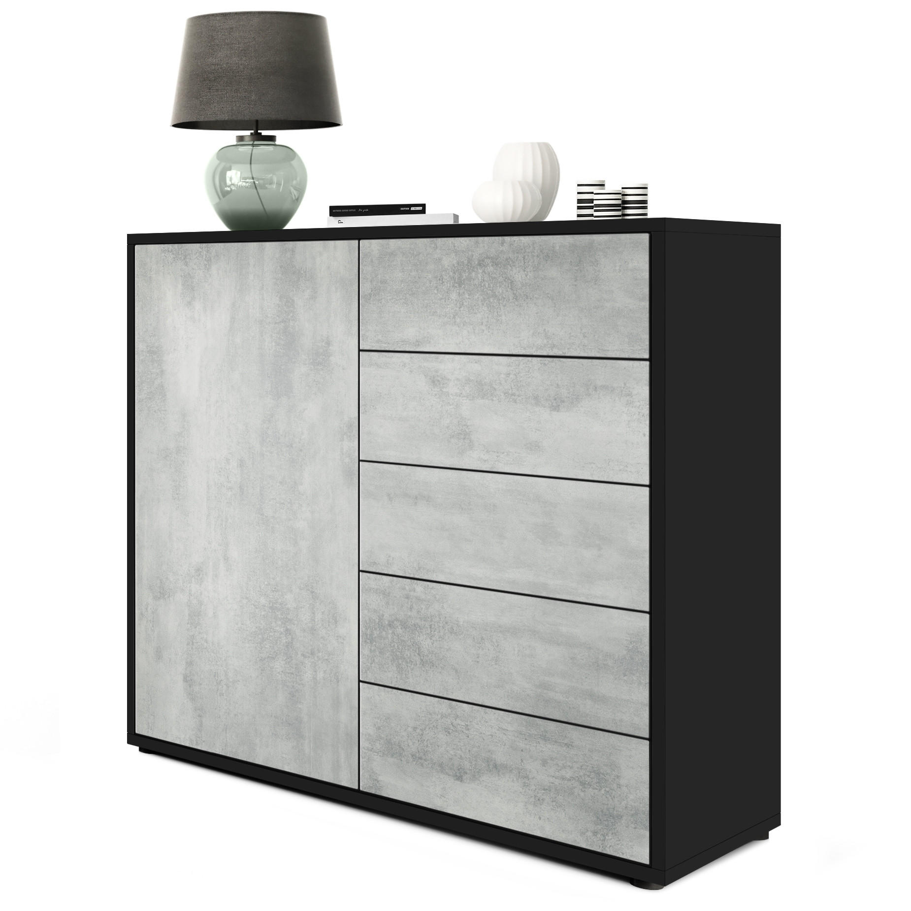 KOMMODE Ben Front in Beton Oxid Optik - Hellgrau, Holzwerkstoff (79/74/36cm) - Vladon