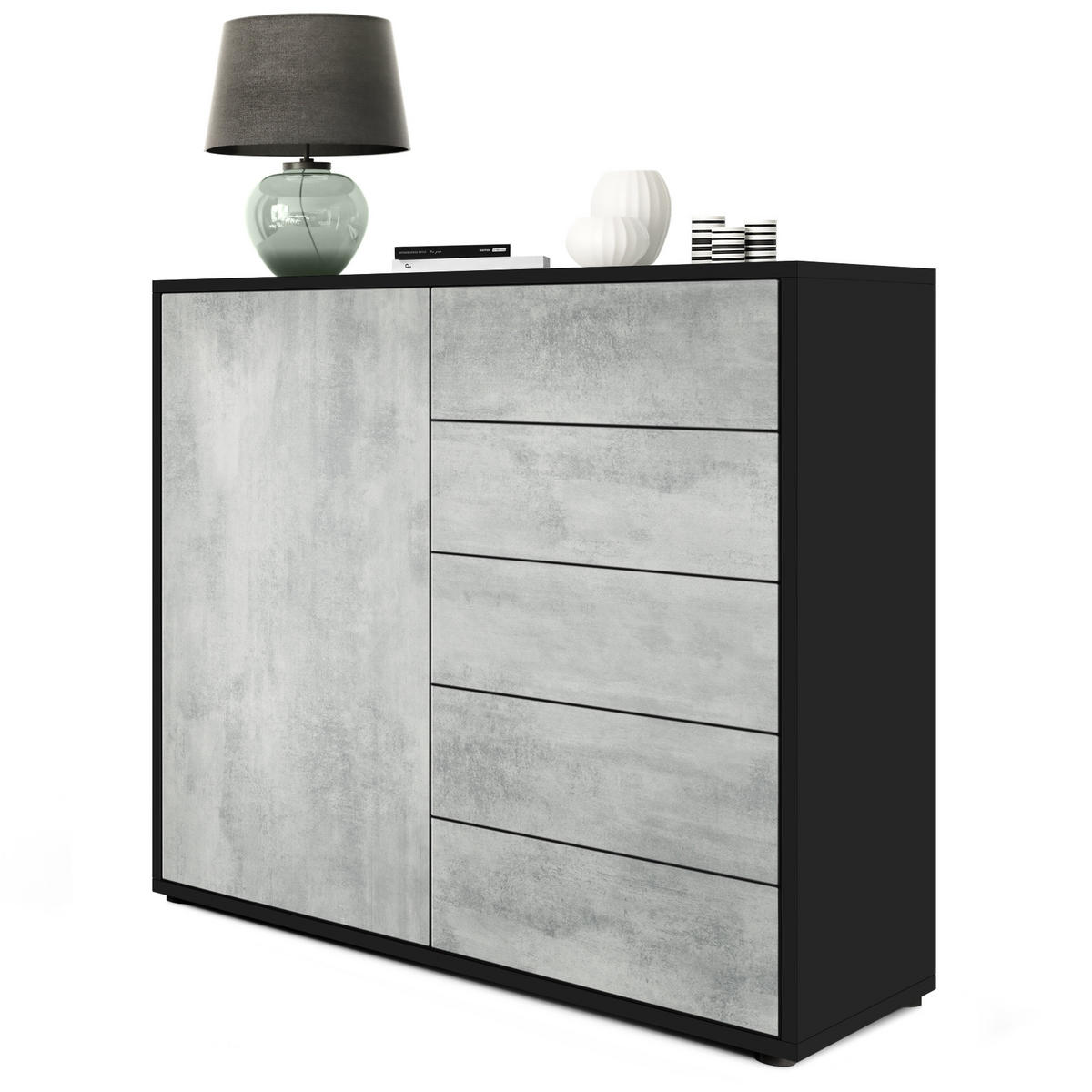 KOMMODE Ben Front in Beton Oxid Optik - Hellgrau, Holzwerkstoff (79/74/36cm) - Vladon
