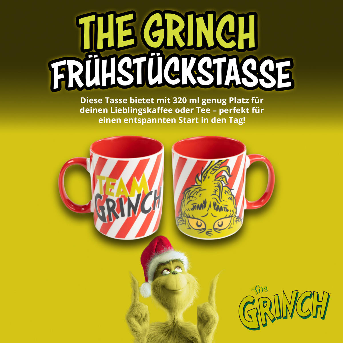 KAFFEEBCHER The Grinch Gestreift Rot /Weiß 320 ml - Multicolor, Keramik (0.32L) - United Labels