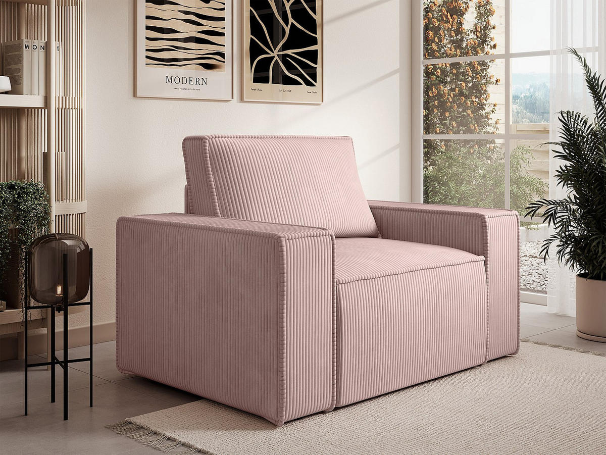SESSEL mit gerader Rückenlehne - 1 Person - samt - puderrosa Amelia - Rosa, Textil (120/85/86cm) - Vente-Unique