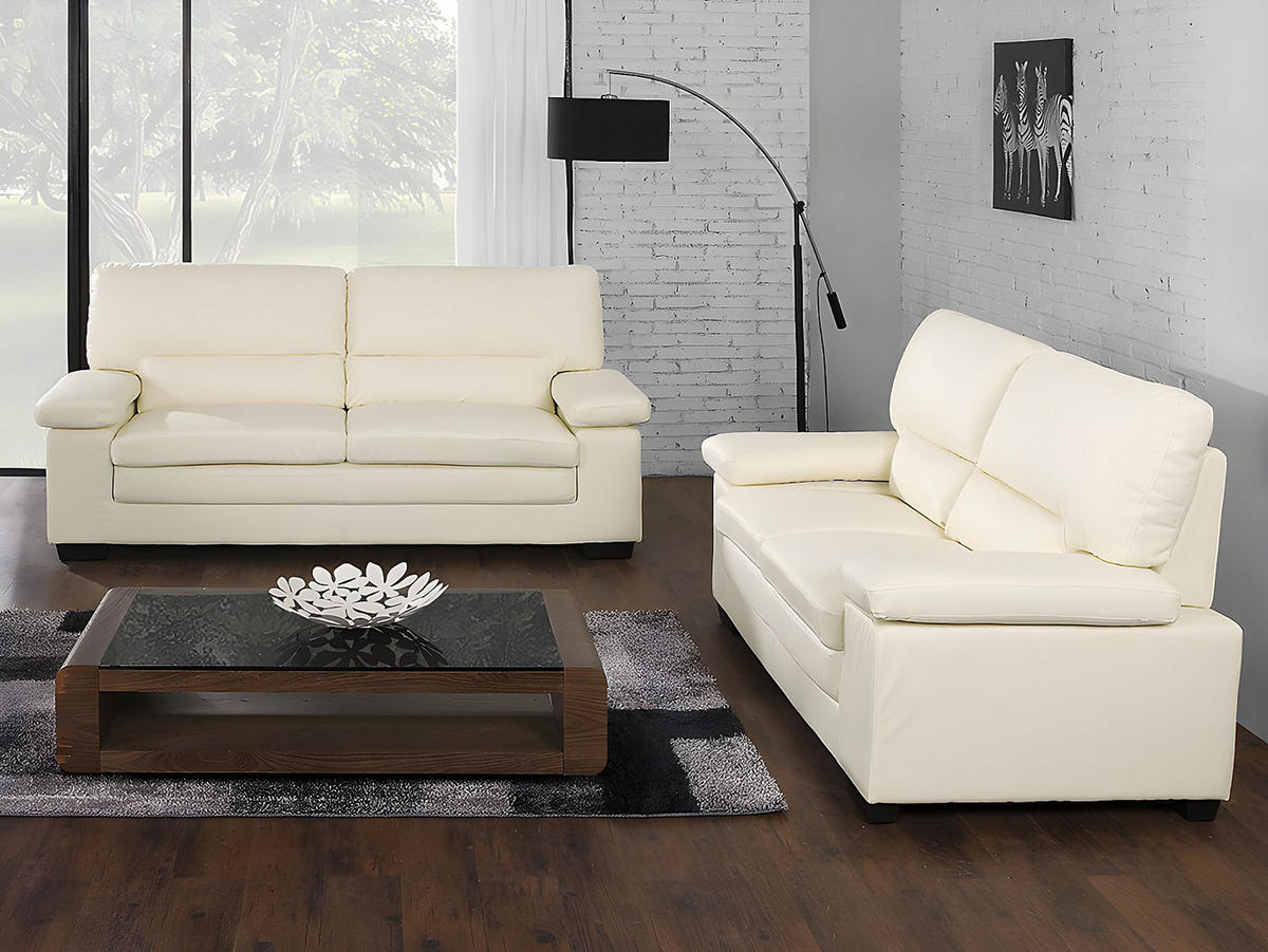 COUCHGARNITUR - 5 Personen - leder - elfenbeinfarben Mimas - Weiß, Leder (162/97/89cm) - Vente-Unique