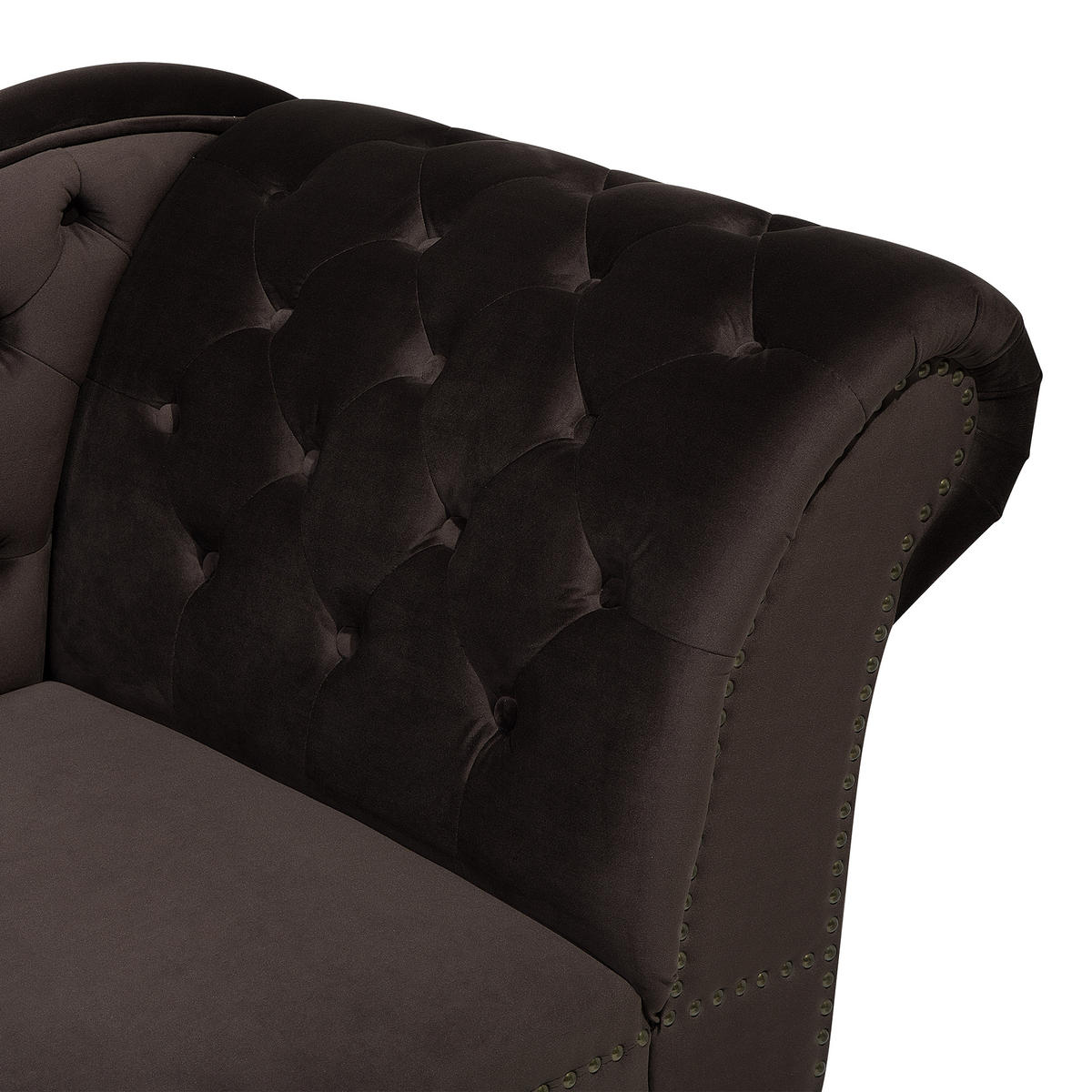 CHAISELONGUE Samtstoff dunkelbraun rechtsseitig Nimes - Braun, Textil (170/79/61cm) - Beliani