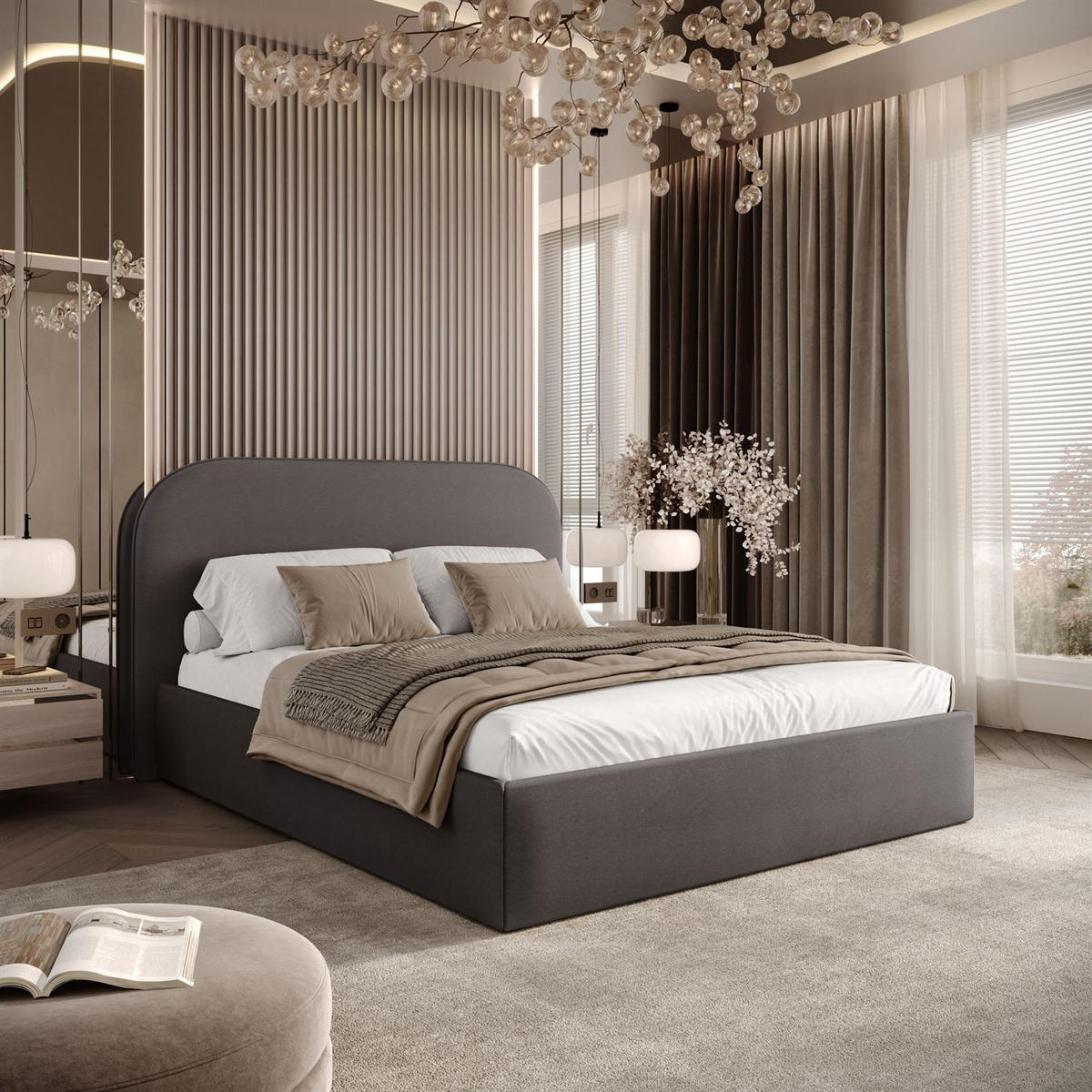 POLSTERBETT OLIMPIA mit Bettkasten 180x200, Castel 93 - Dunkelgrau, Textil (180/200cm) - Lookway