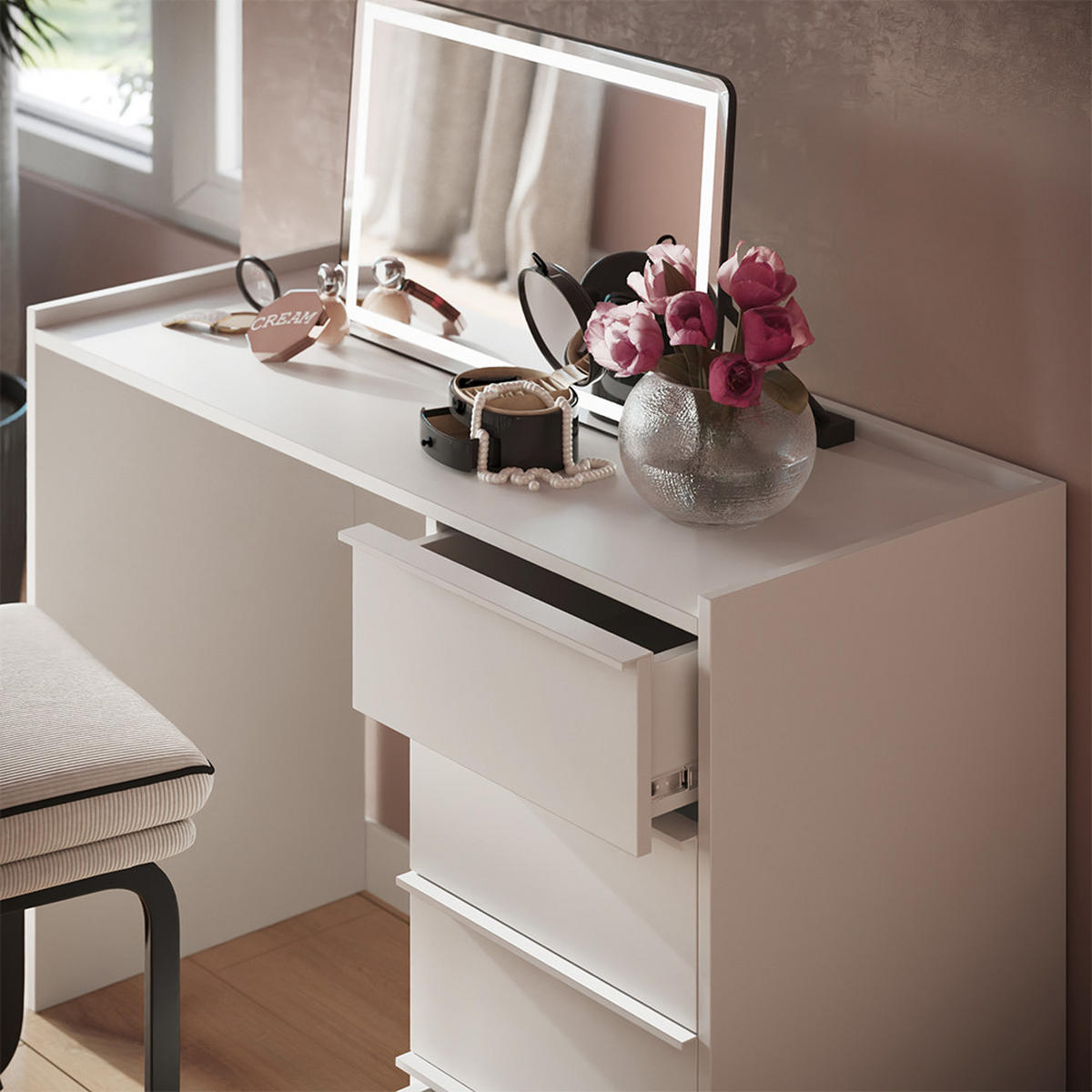 TOALETNÍ STOLEK Viktoria Bílá - bílá, kompozitní dřevo (110/77.2/45cm) - Vicco