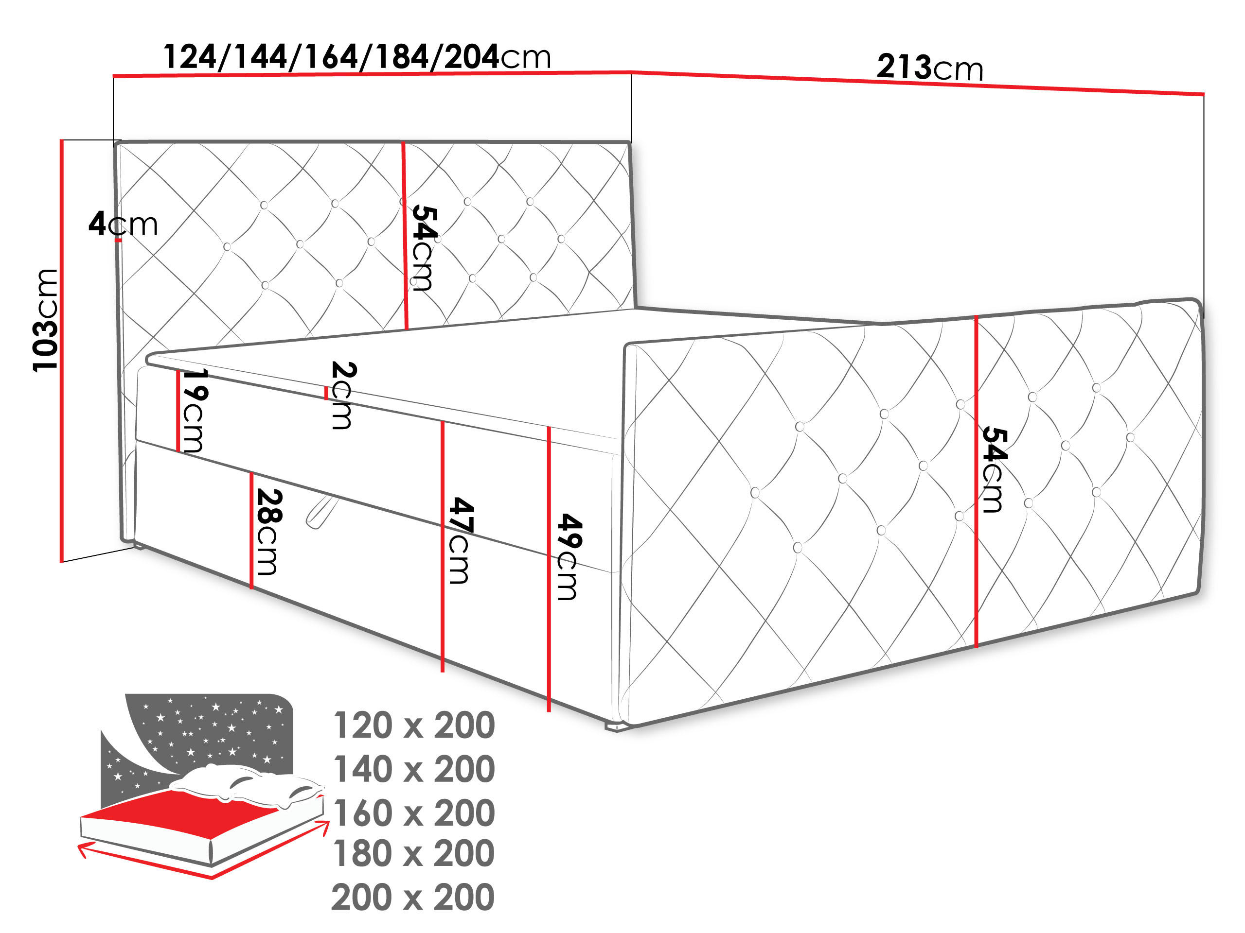 Thumbnail - Mirjan24 Boxbett, Dunkelblau, Holz, H3, 200x200 cm, Schlafzimmer, Betten, Boxspringbetten