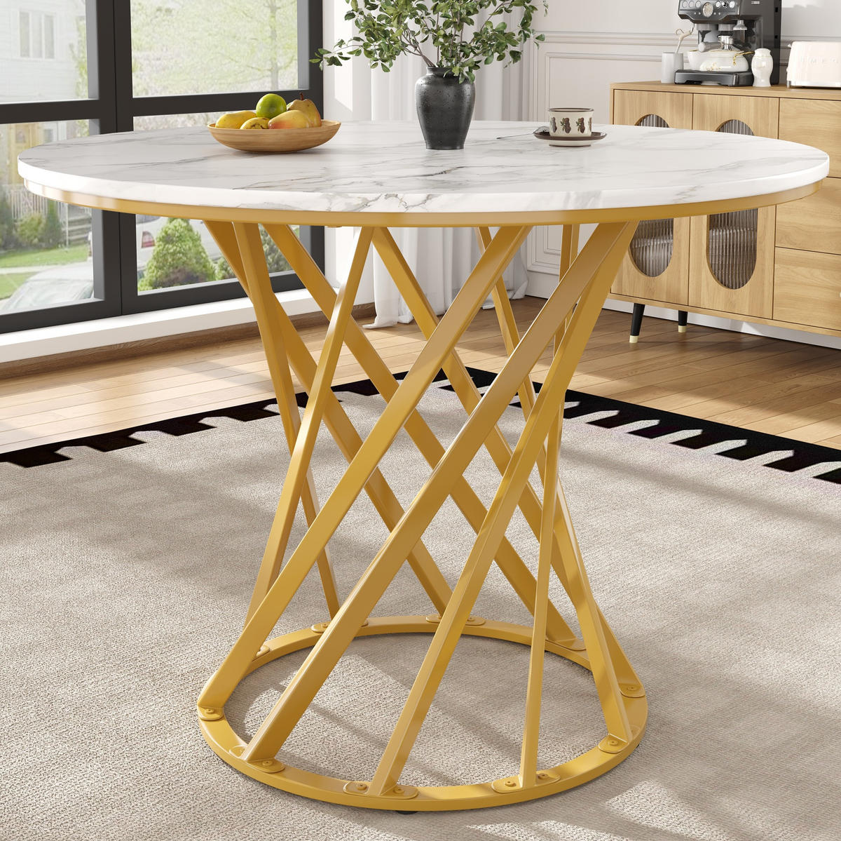 JEDÁLENSKÝ stôl 80/80/76 cm MDF a kov zlatá/biela - zlatá, kompozitné drevo (80/80/76cm) - BEAOK