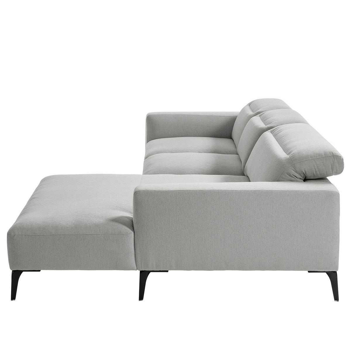 ECKSOFA mit Longchair - Hellgrau/Schwarz, Textil/Metall (265/180cm) - home24