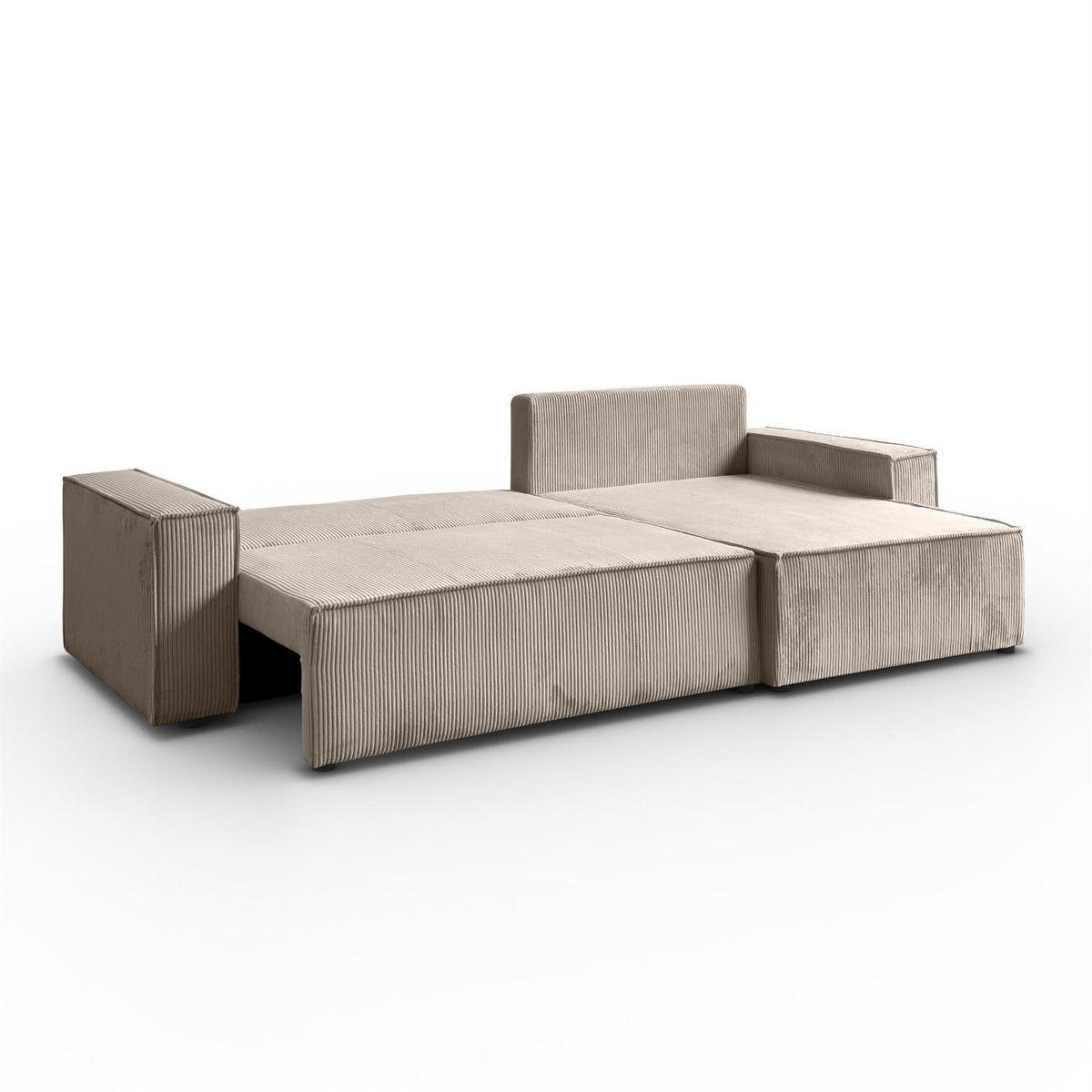 ECKSOFA Gepolstertes CARLO XL Cord mit Schlaffunktion und Bettkasten, Poso 02 - Beige, Textil (277/143cm) - Lookway