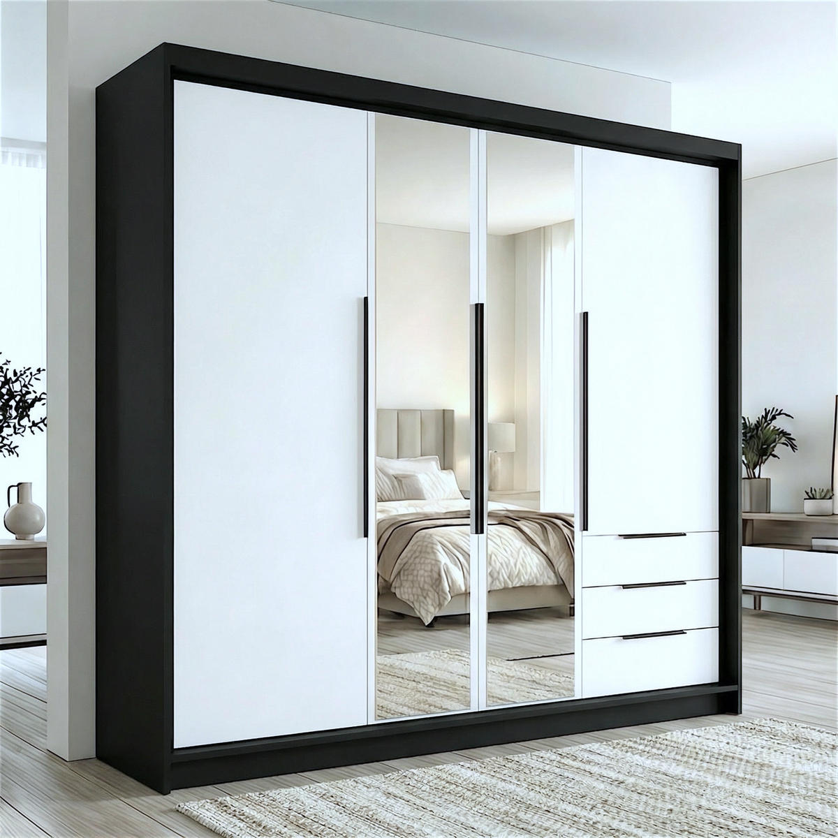 DREHTÜRENSCHRANK VIVO 200 cm Farbe: Schwarz | Weiß | Weiß - Schwarz/Weiß, Holzwerkstoff/Metall (200/215/59.5cm) - A&J MöbelLand