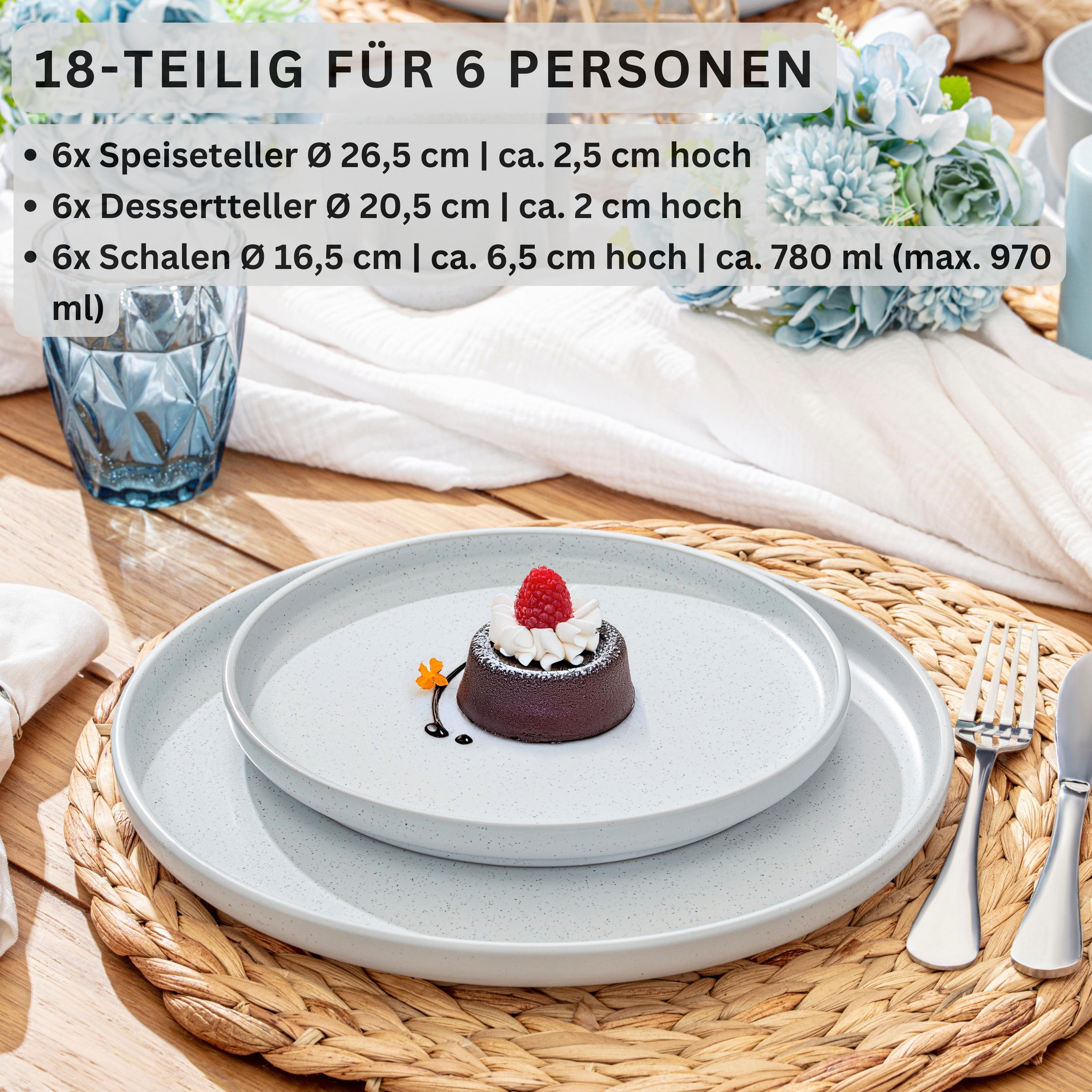 TAFELSERVICE LEEDS FROST - 18 teilig aus Steingut - Weiß, Stein (26.5/6.4/26.5cm) - Sänger