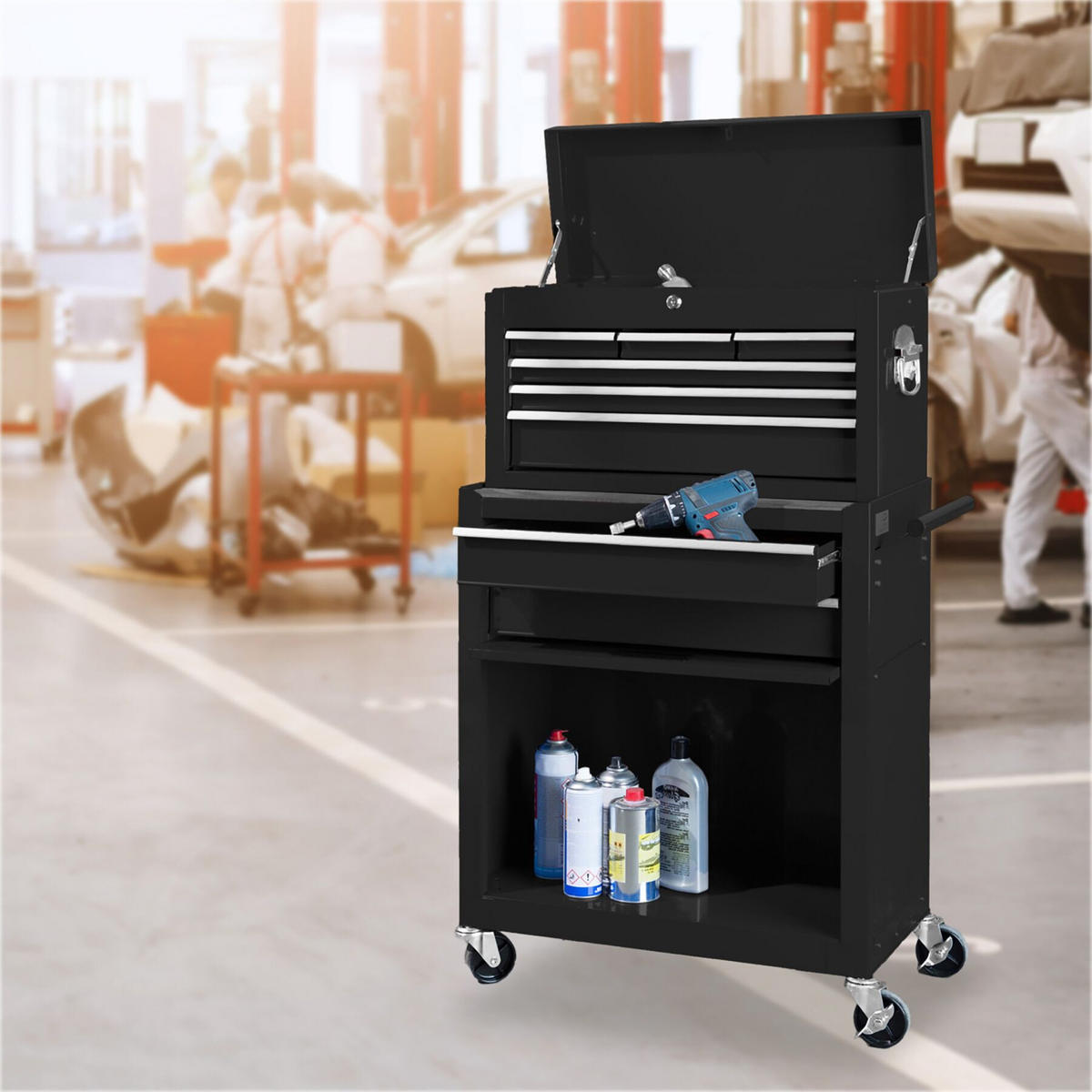 WERKZEUGWAGEN ,Rollen Ø 100 mm,schwarz - Schwarz, Metall (33/110/69cm) - tectake