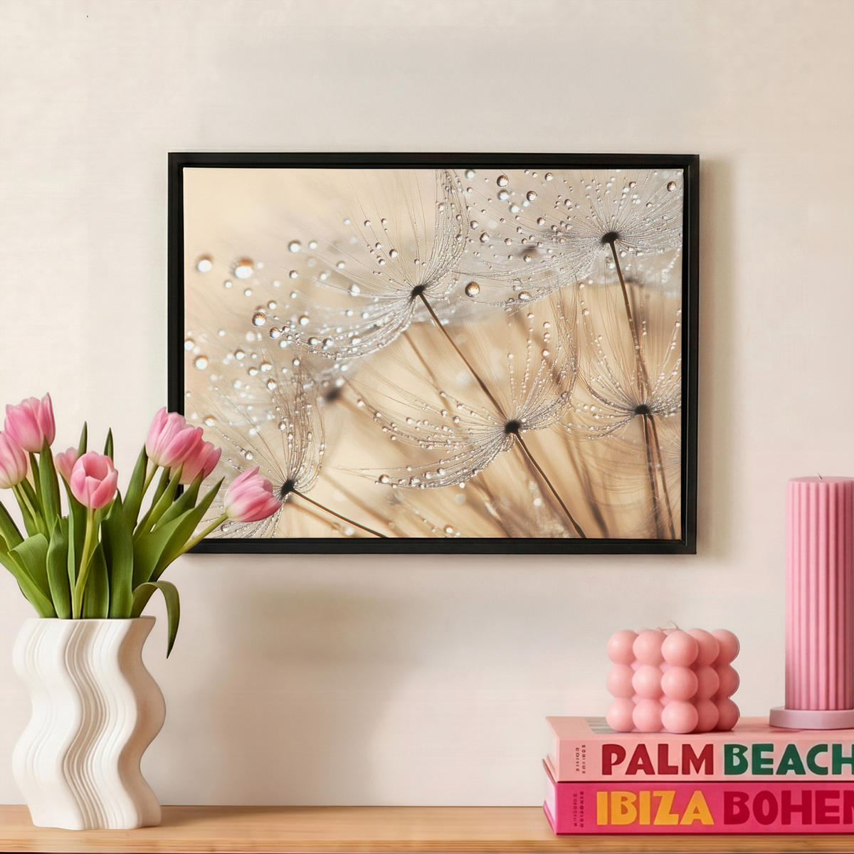 LEINWAND Bilder mit Rahmen - Löwenzahn - Abstrakt - Natur - Beige - 40x30 - Braun, Textil (40/30cm) - MuchoWow