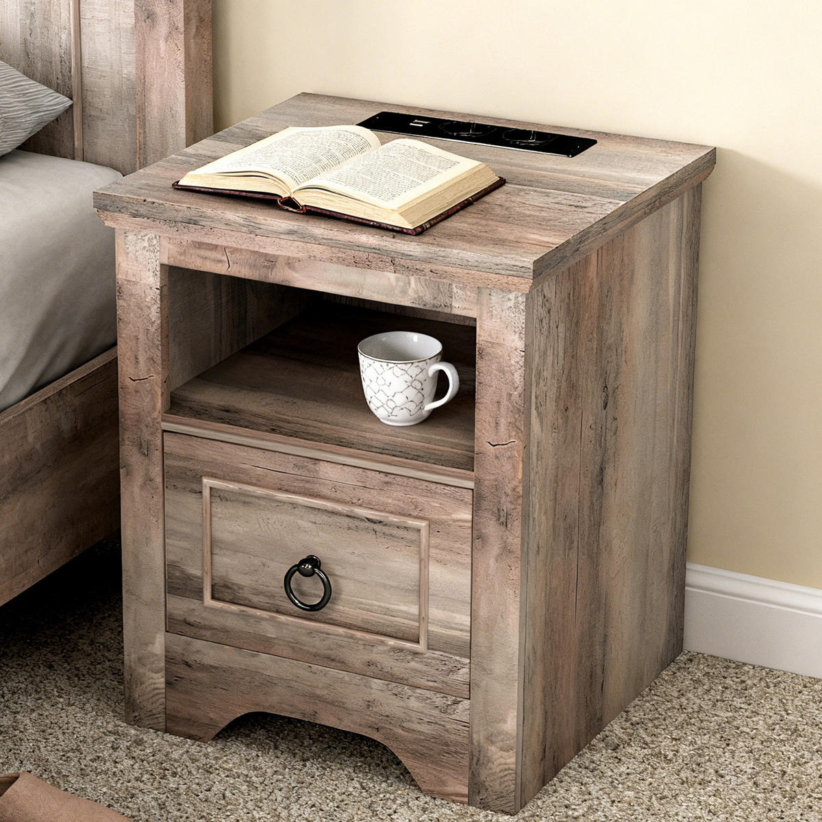 LED-NACHTTISCH 2er-Set im Landhausstil – mit Ladefunktion, dimmbarer LED-Beleuchtung, 1 Schublade, USB & Type-C - Wildeiche, Holzwerkstoff (40/50/40cm) - Ej. Life