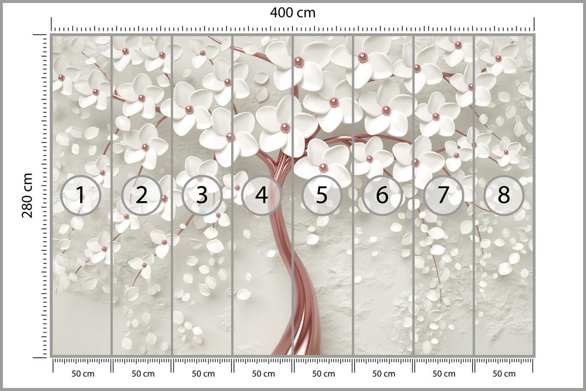 FOTOTAPETE für Schlafzimmer Perlmutt Blumen Abstract Baum 400x280 - Beige/Rosa, Papier (400/280cm) - Muralo