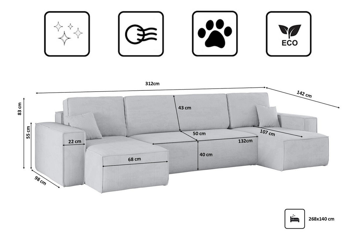 ECKSOFA Mit Schlaffunktion Und Bettkasten BEST Dicker Cord Poso Grau - Grau, Holz/Textil (312/142cm) - Kaiser Möbel